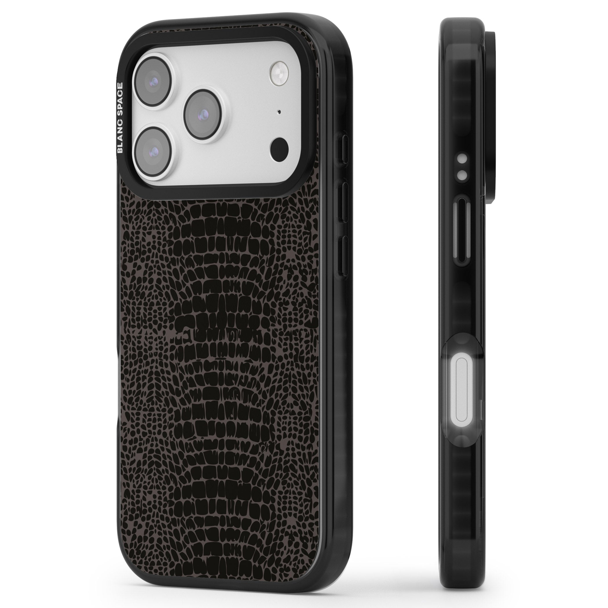 Dark Animal Print Snake Skin iPhone 17 Pro Max Impact Pro Black Phone Case Side Profile