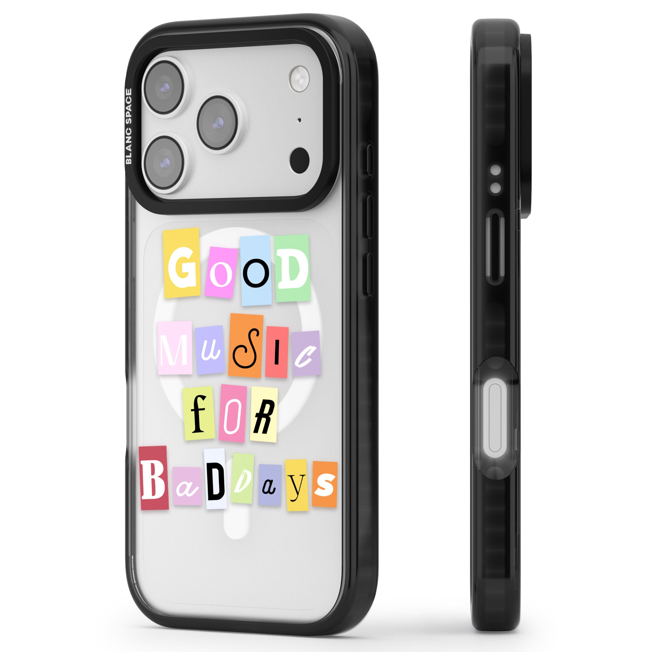Good Music For Bad Days iPhone 17 Pro Max Impact Pro Black Phone Case Side Profile