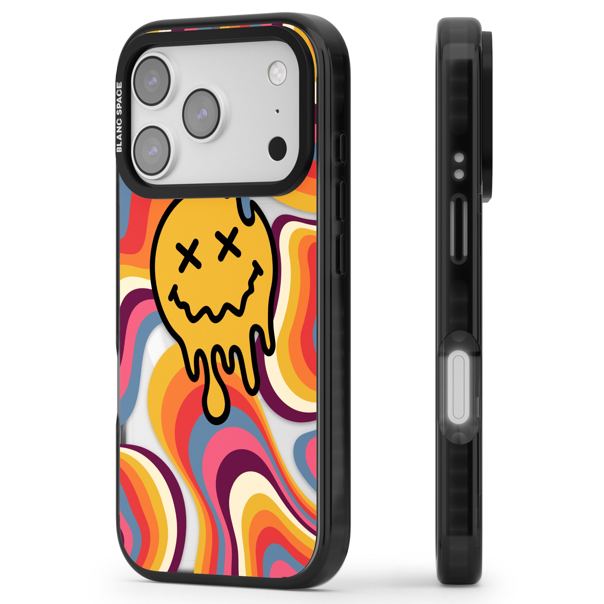Trippy Face Melt iPhone 17 Pro Max Impact Pro Black Phone Case Side Profile