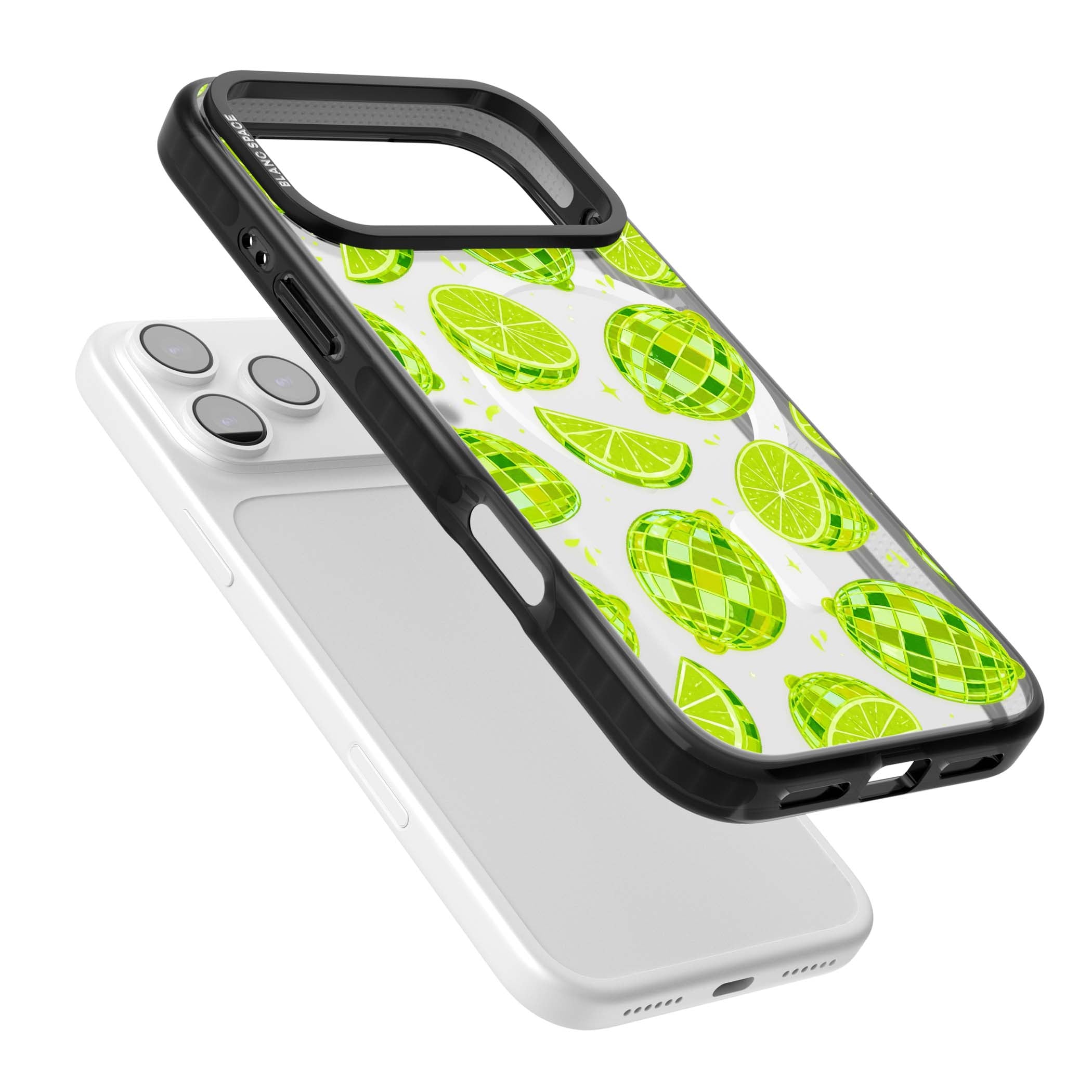 Disco Limes fruit aesthetic iPhone case featuring green disco balls, lime slices and citrus sparkles | Black Impact Magsafe case for iPhone 17 Pro, iPhone 17 Pro Max