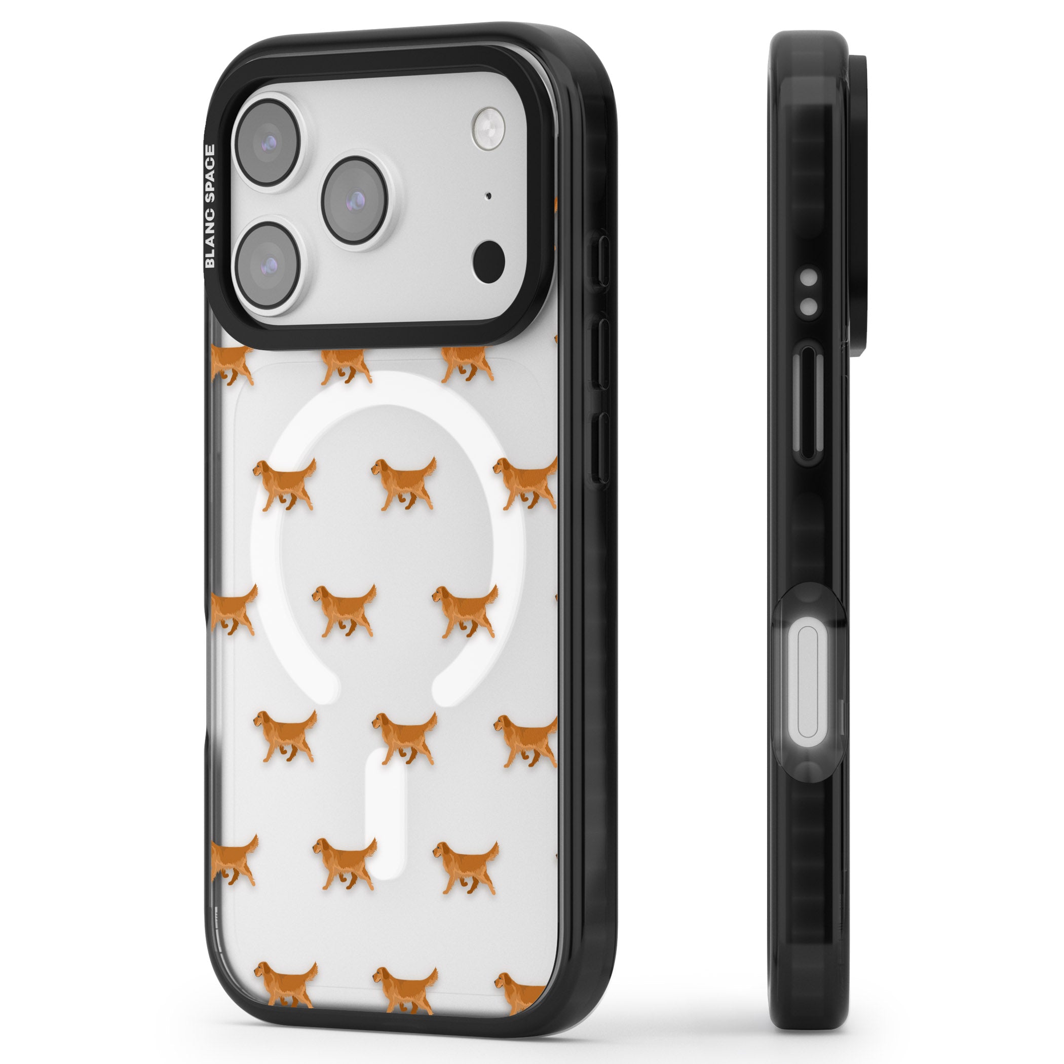 Golden Retriever Dog Pattern Clear iPhone 17 Pro Max Impact Pro Black Phone Case Side Profile