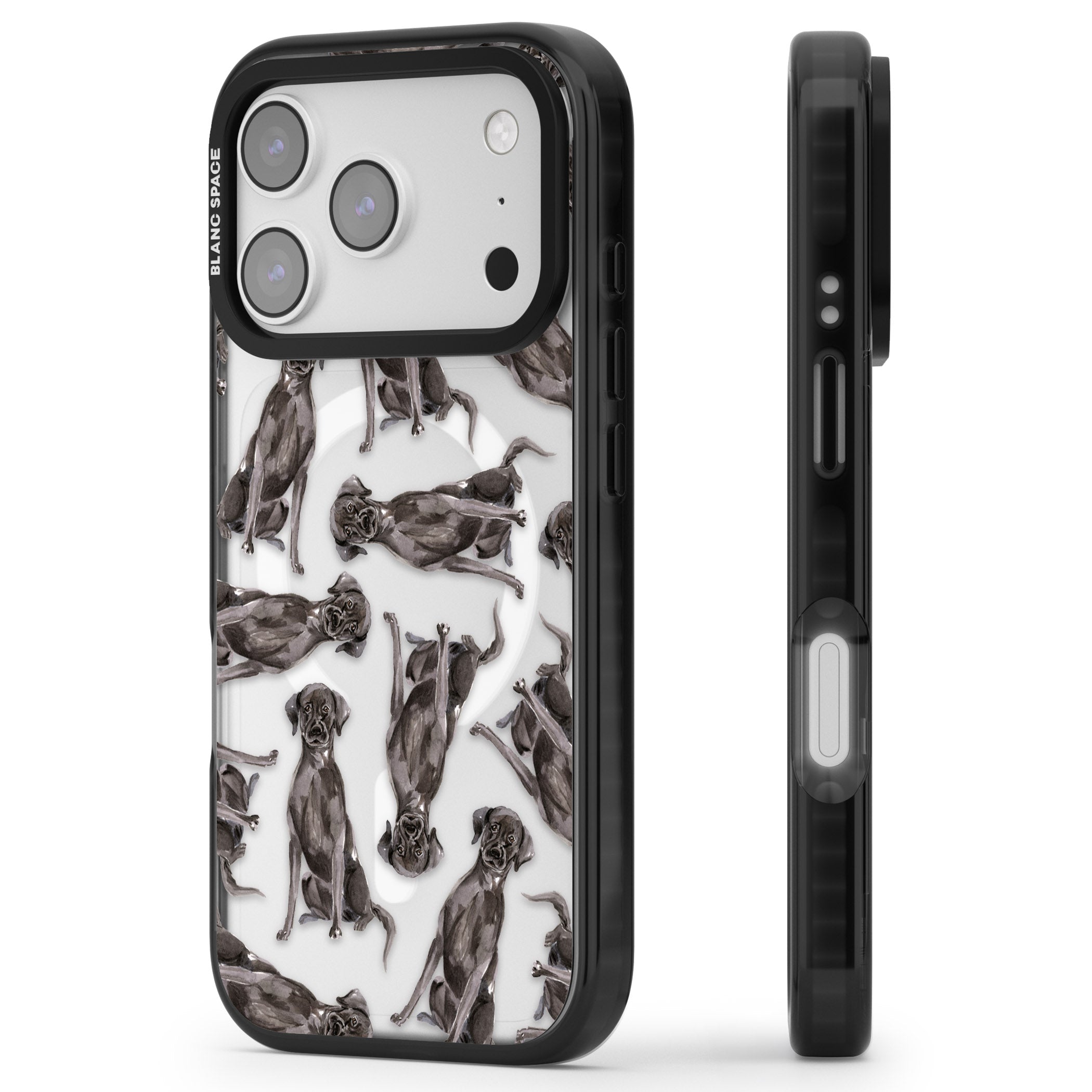 Black Labrador Watercolor Pattern iPhone 17 Pro Max Impact Pro Black Phone Case Side Profile
