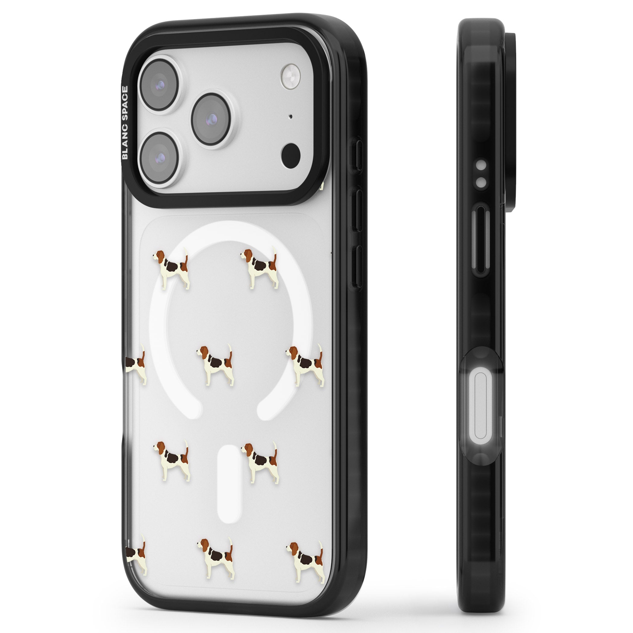 Beagle Dog Pattern iPhone 17 Pro Impact Pro Black Phone Case Side Profile