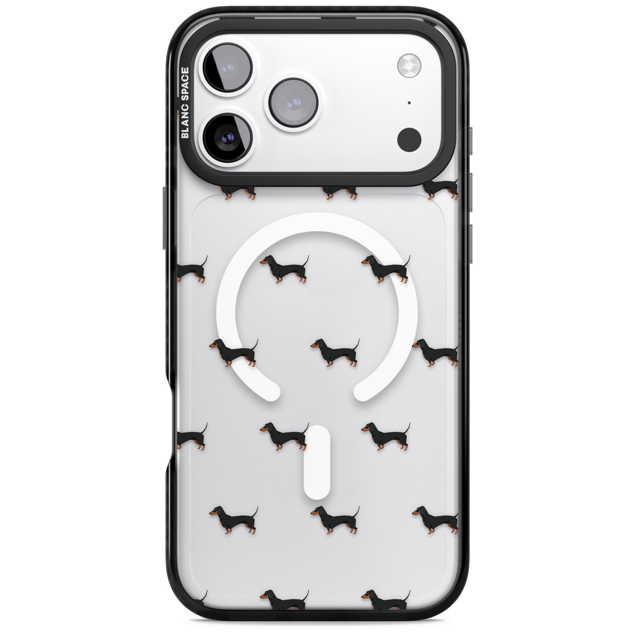 Dachshund Pattern Clear iPhone 17 Pro Max Impact Pro Black Phone Case