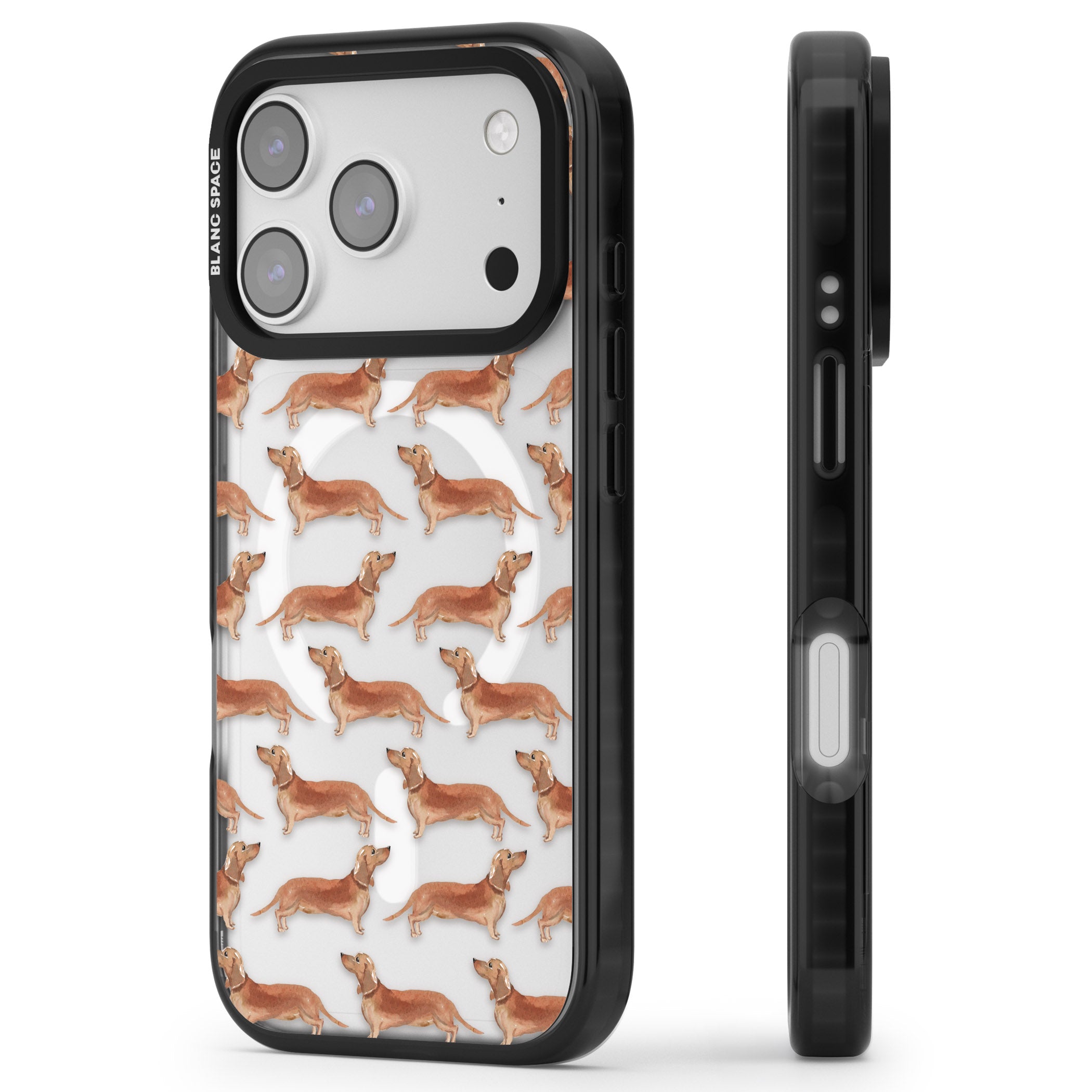Dachshund Watercolor Dog Pattern iPhone 17 Pro Max Impact Pro Black Phone Case Side Profile