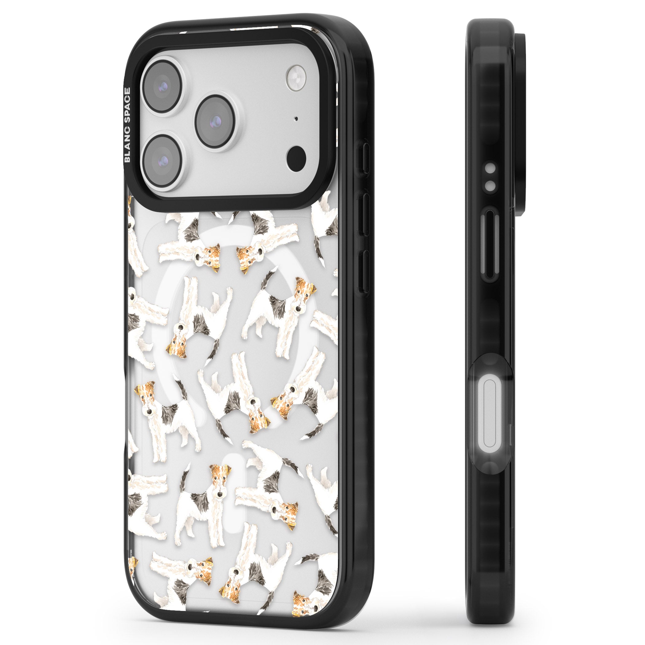 Wire Haired Fox Terrier Dog Pattern iPhone 17 Pro Max Impact Pro Black Phone Case Side Profile