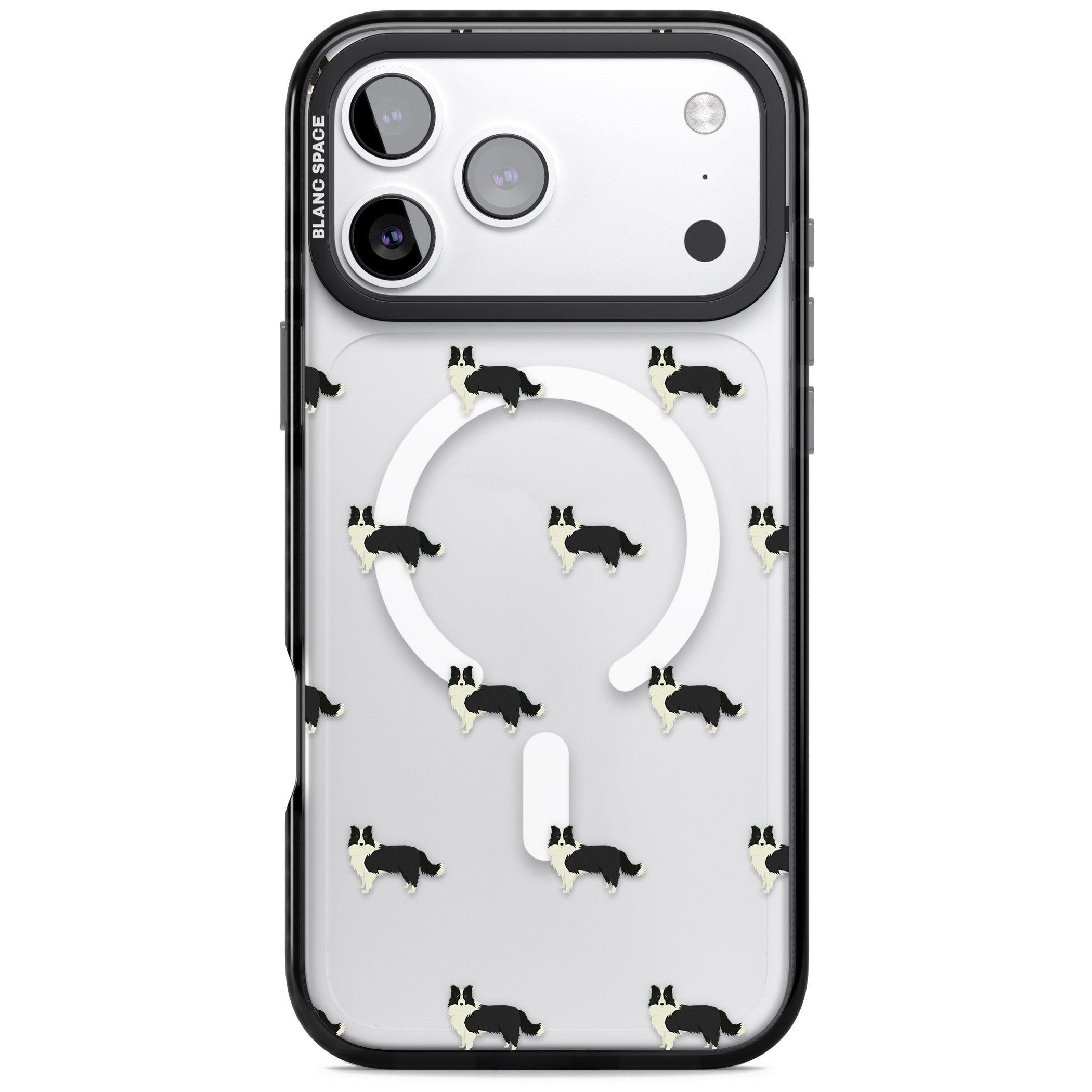 Border Collie Pattern Clear iPhone 17 Pro Max Impact Pro Black Phone Case