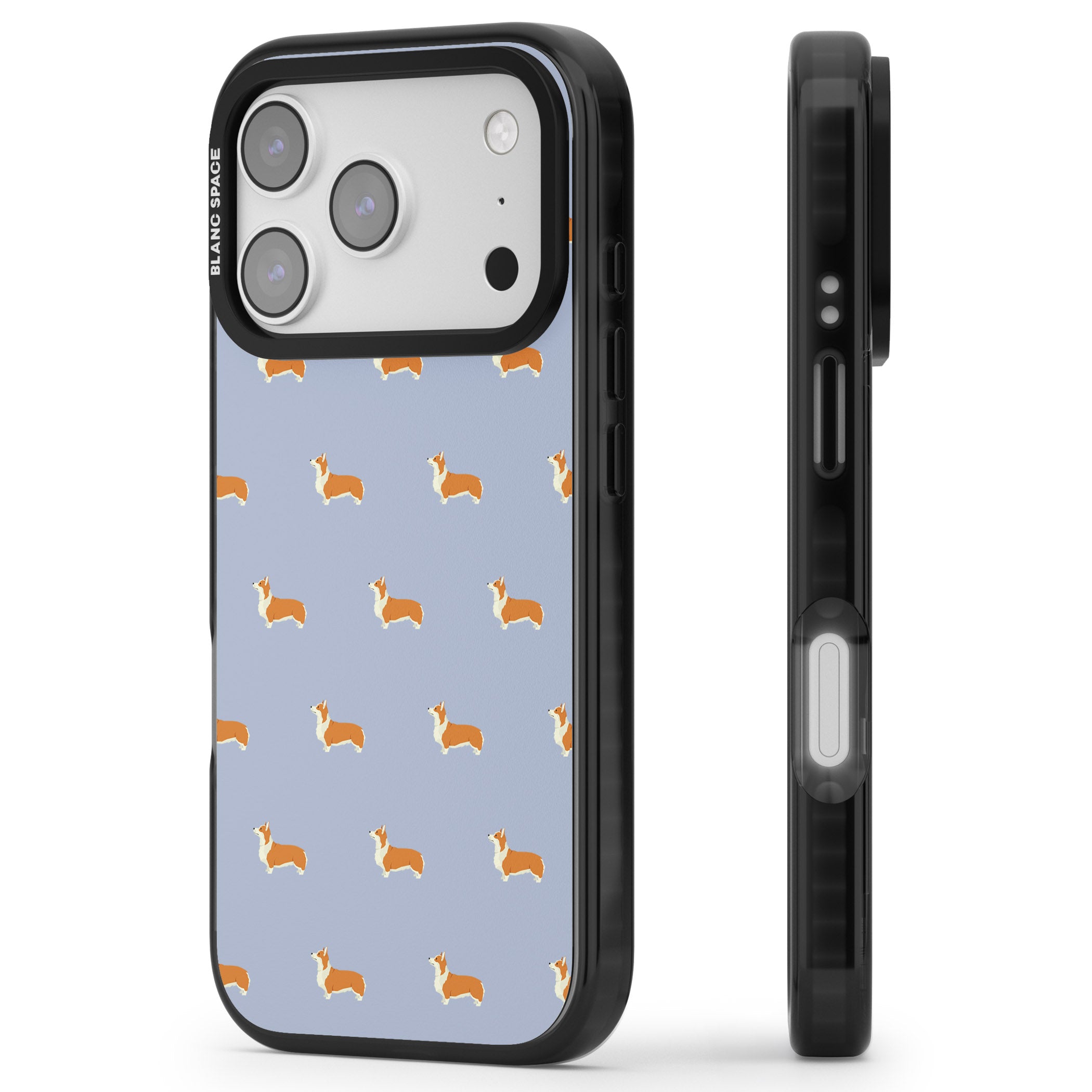 Corgi Pattern iPhone 17 Pro Max Impact Pro Black Phone Case Side Profile