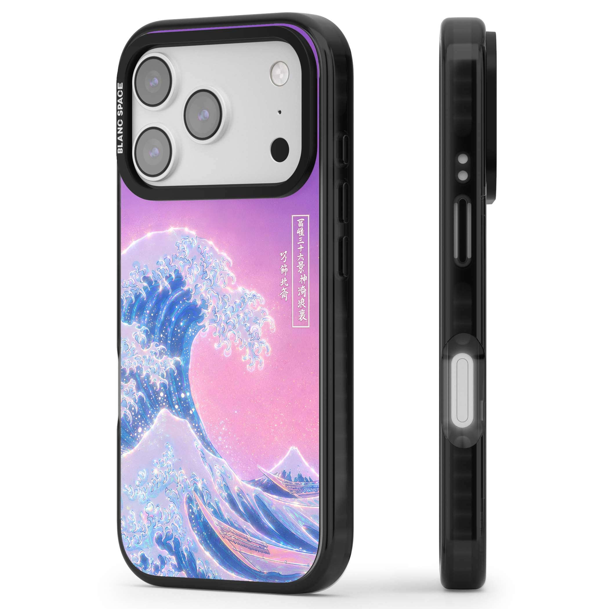 The Great Opal Wave Japanese iPhone case featuring Hokusai's great wave in iridescent pastels with lilac sky and Mou | Black Impact Magsafe case for iPhone 17 Pro, iPhone 17 Pro Max