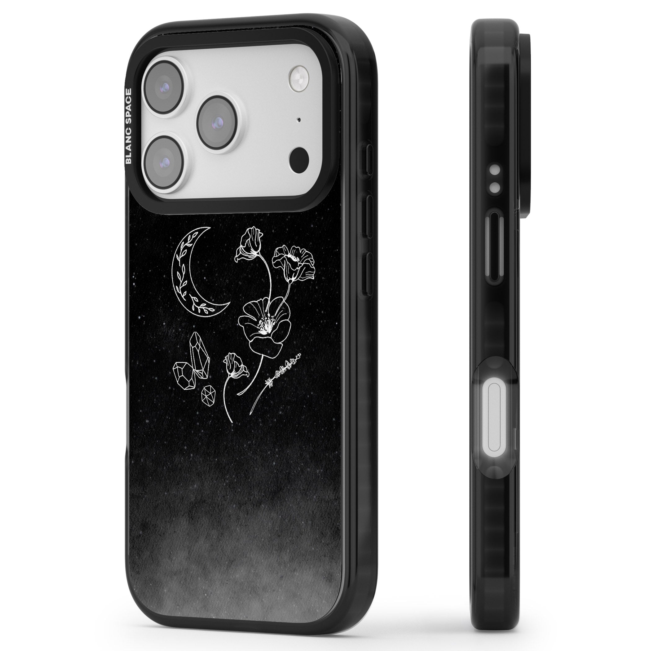 Midnight Moon Botanic iPhone 17 Pro Max Impact Pro Black Phone Case Side Profile