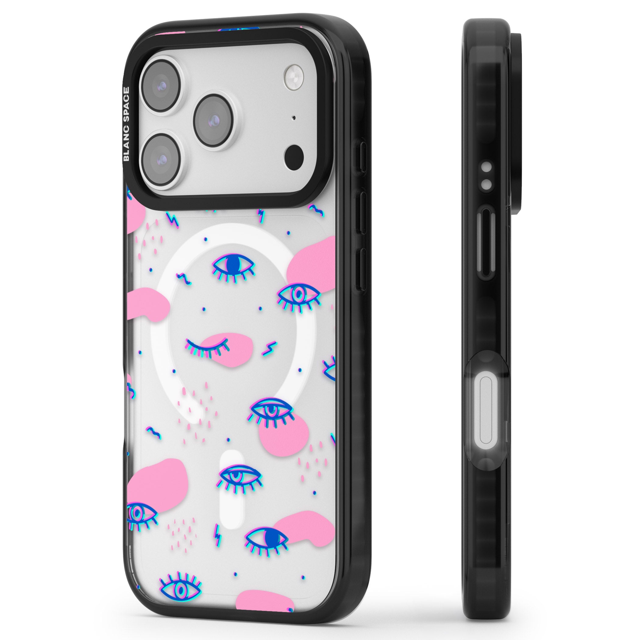 Pink Eye Pattern iPhone 17 Pro Max Impact Pro Black Phone Case Side Profile