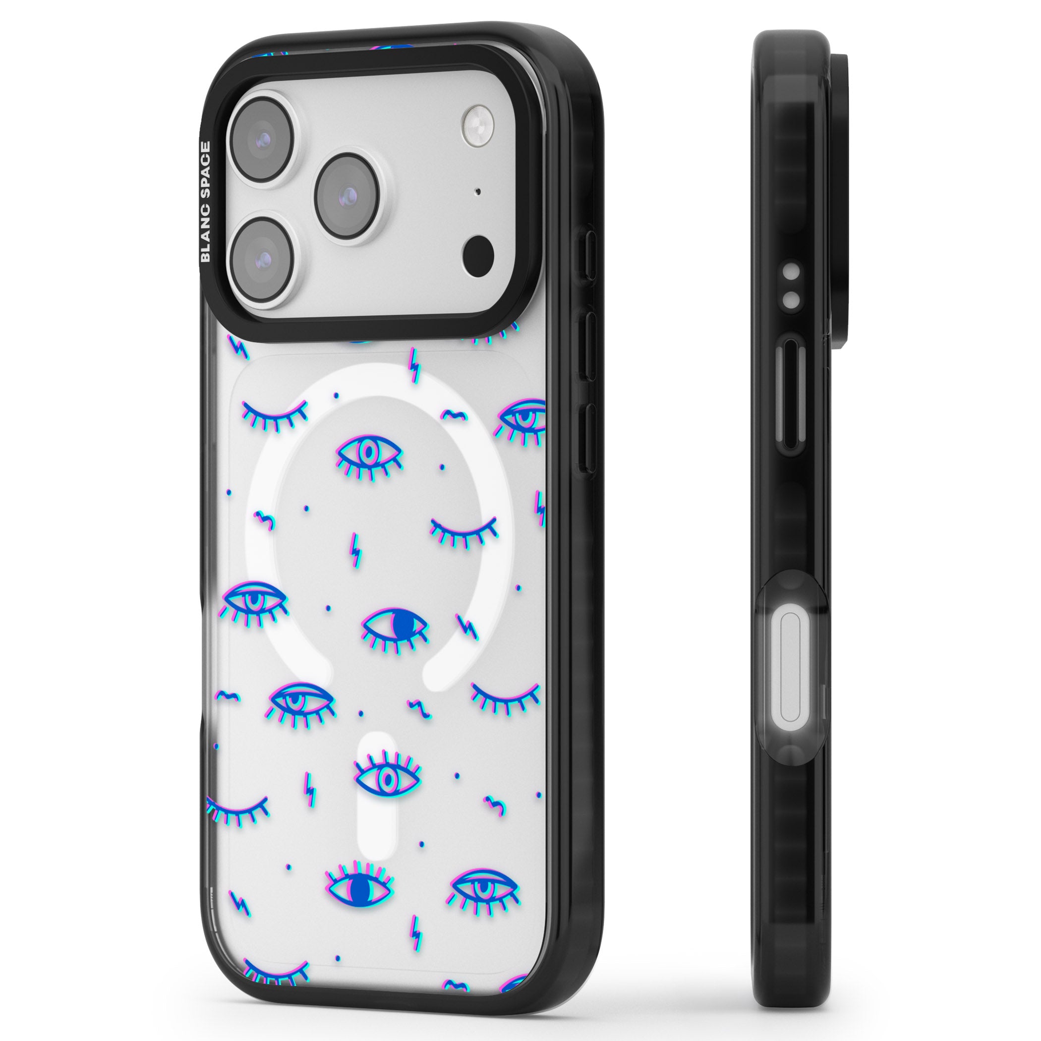 Duotone Psychedelic Eyes iPhone 17 Pro Max Impact Pro Black Phone Case Side Profile