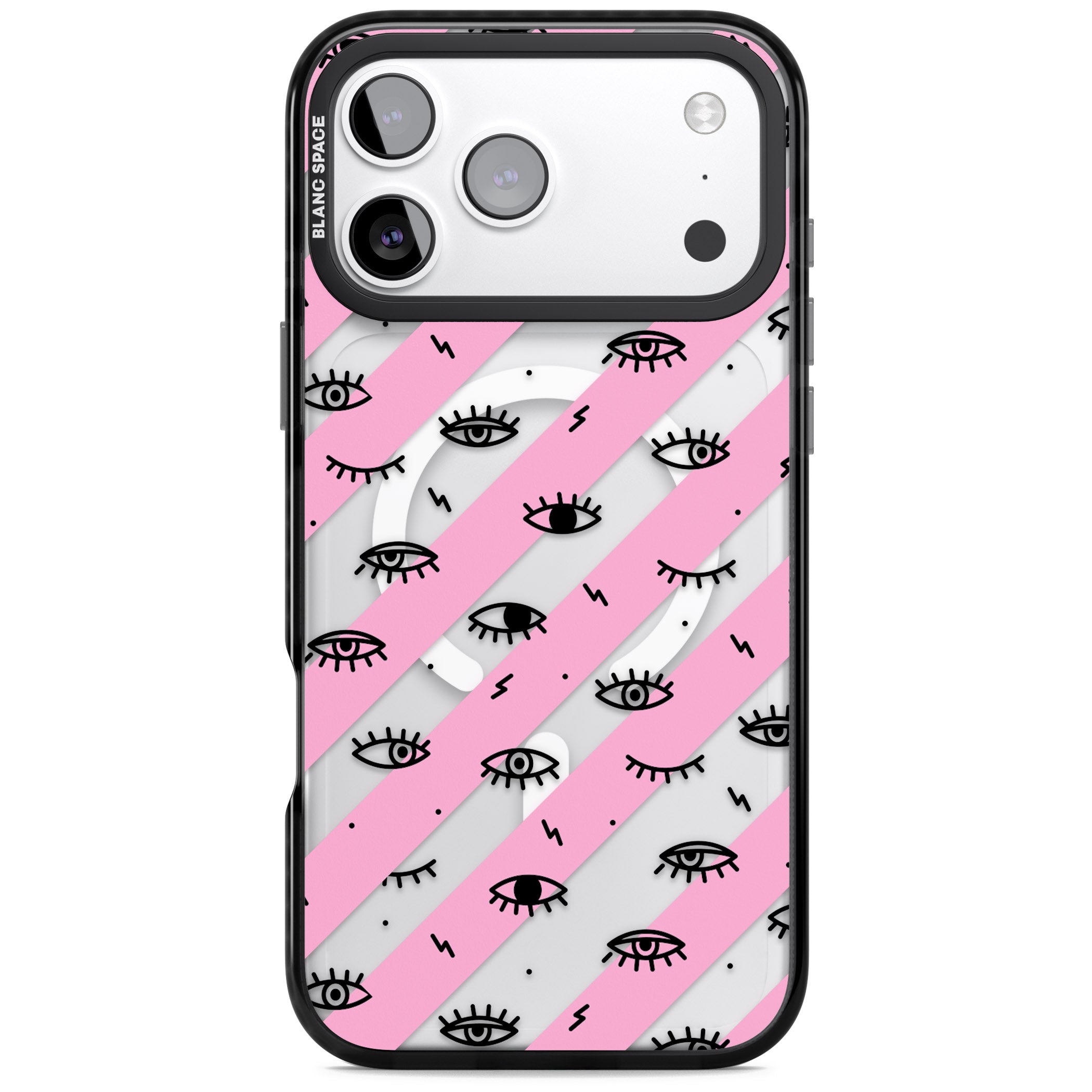 Pink Stripe Eyes iPhone 17 Pro Max Impact Pro Black Phone Case