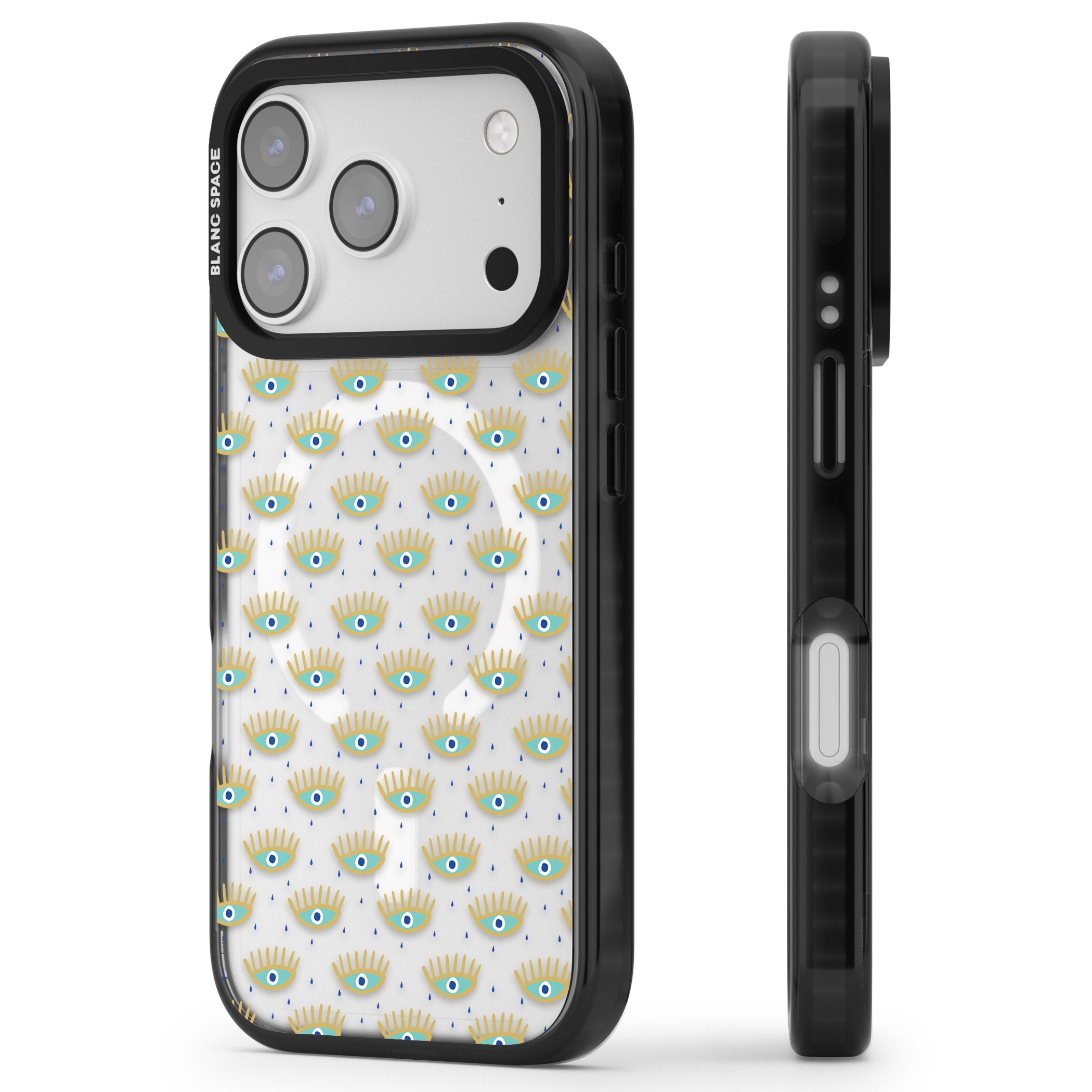 Crying Eyes Pattern iPhone 17 Pro Max Impact Pro Black Phone Case Side Profile