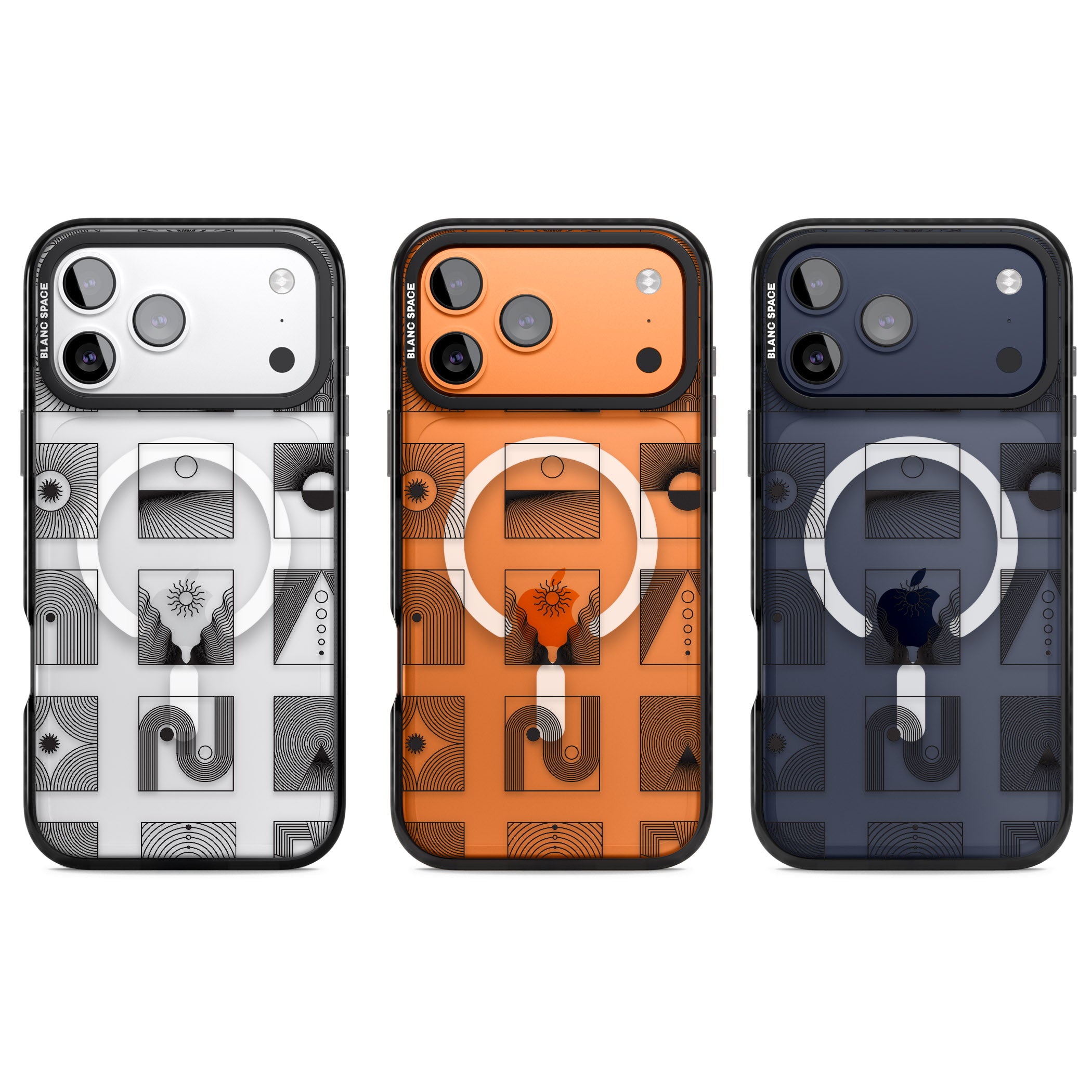 Geometric Pattern Trio: Artistic Blend iPhone 17 Pro Impact Pro Black Phone Case APT Impact Protection