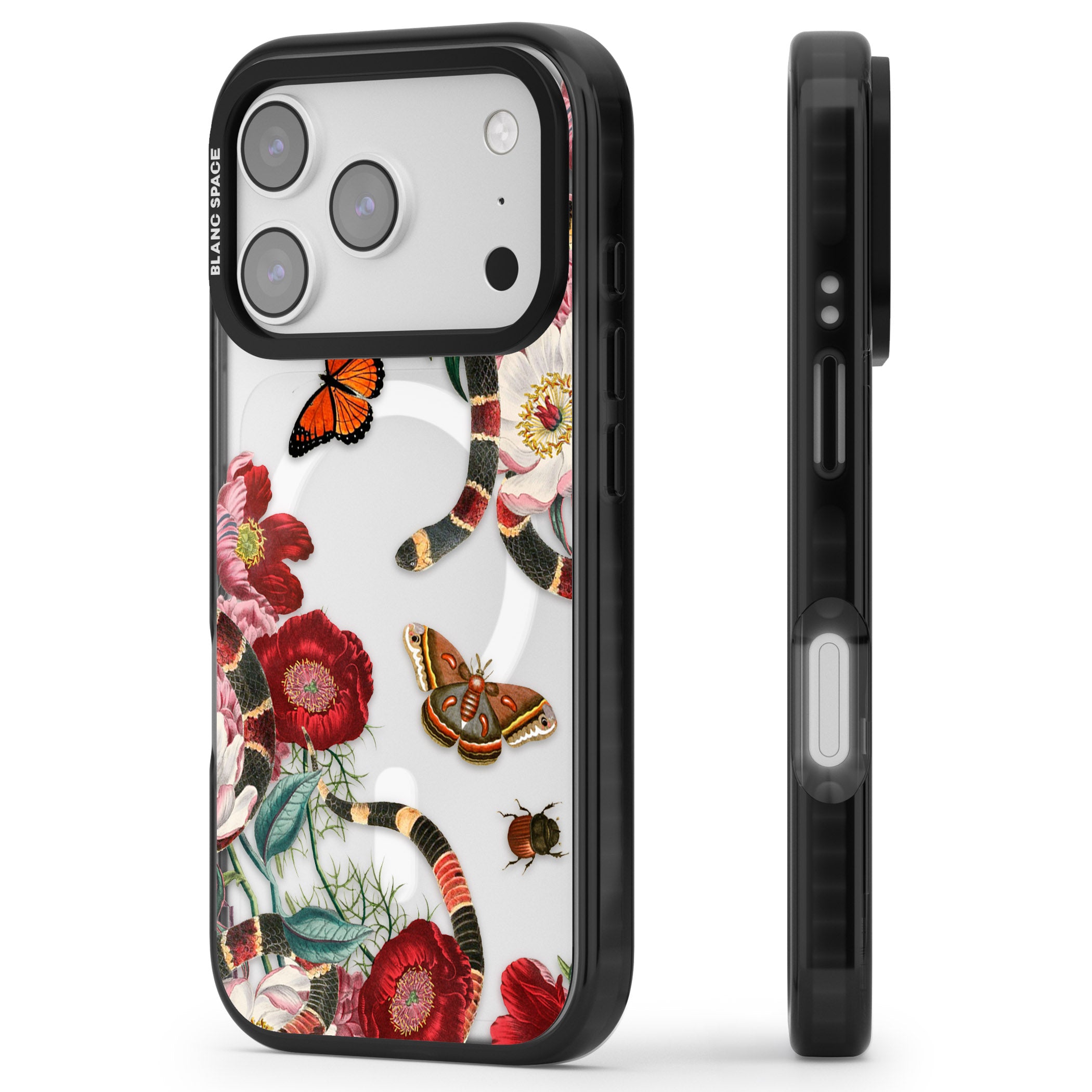 Botanical Snake iPhone 17 Pro Max Impact Pro Black Phone Case Side Profile