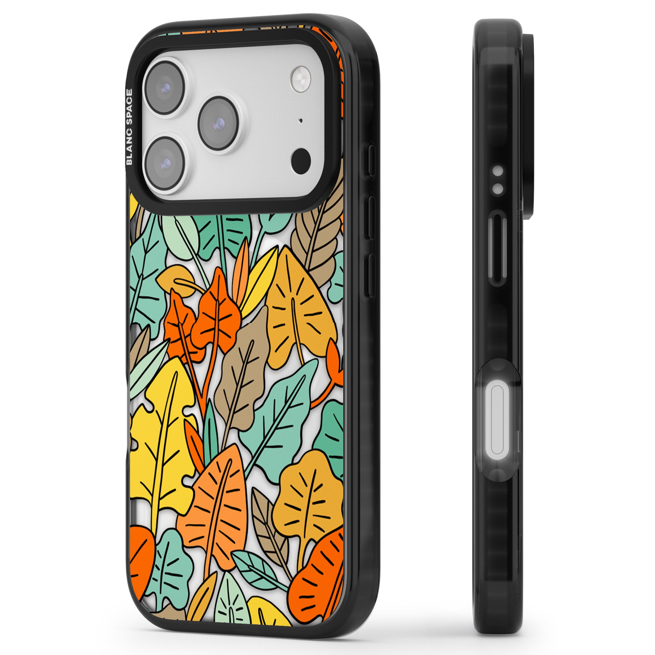 Pastel Toned Autumn Leaves iPhone 17 Pro Max Impact Pro Black Phone Case Side Profile