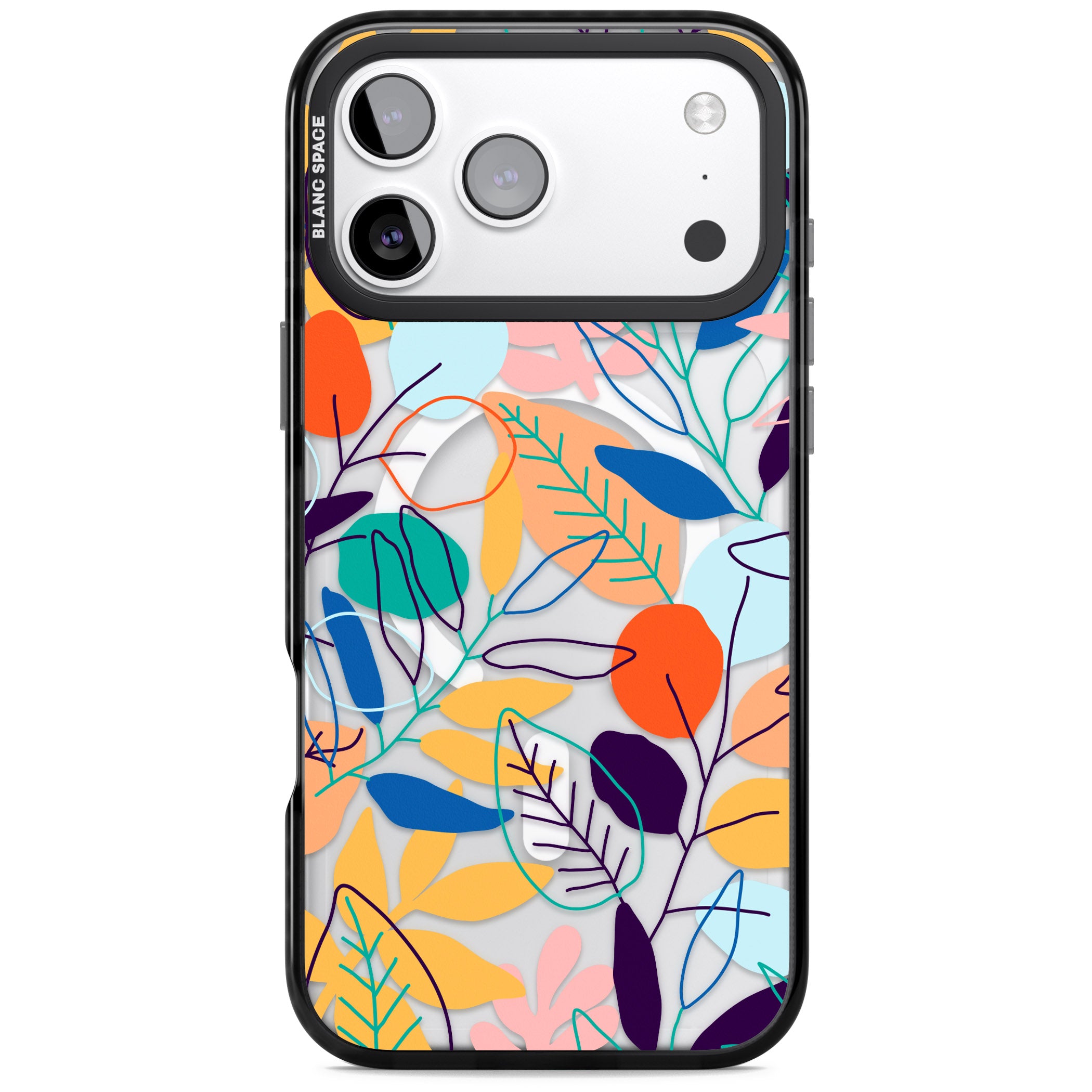 Abstract Line Drawn Leaves iPhone 17 Pro Max Impact Pro Black Phone Case