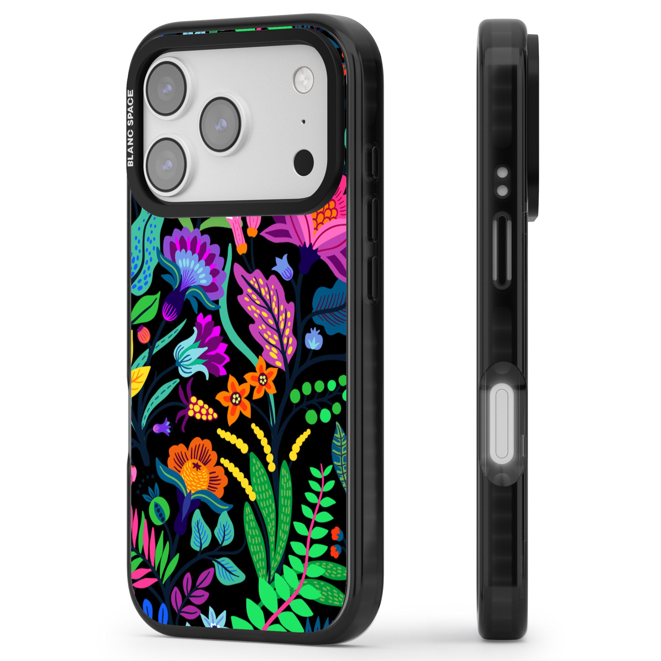 Floral Vibe (Black) iPhone 17 Pro Max Impact Pro Black Phone Case Side Profile