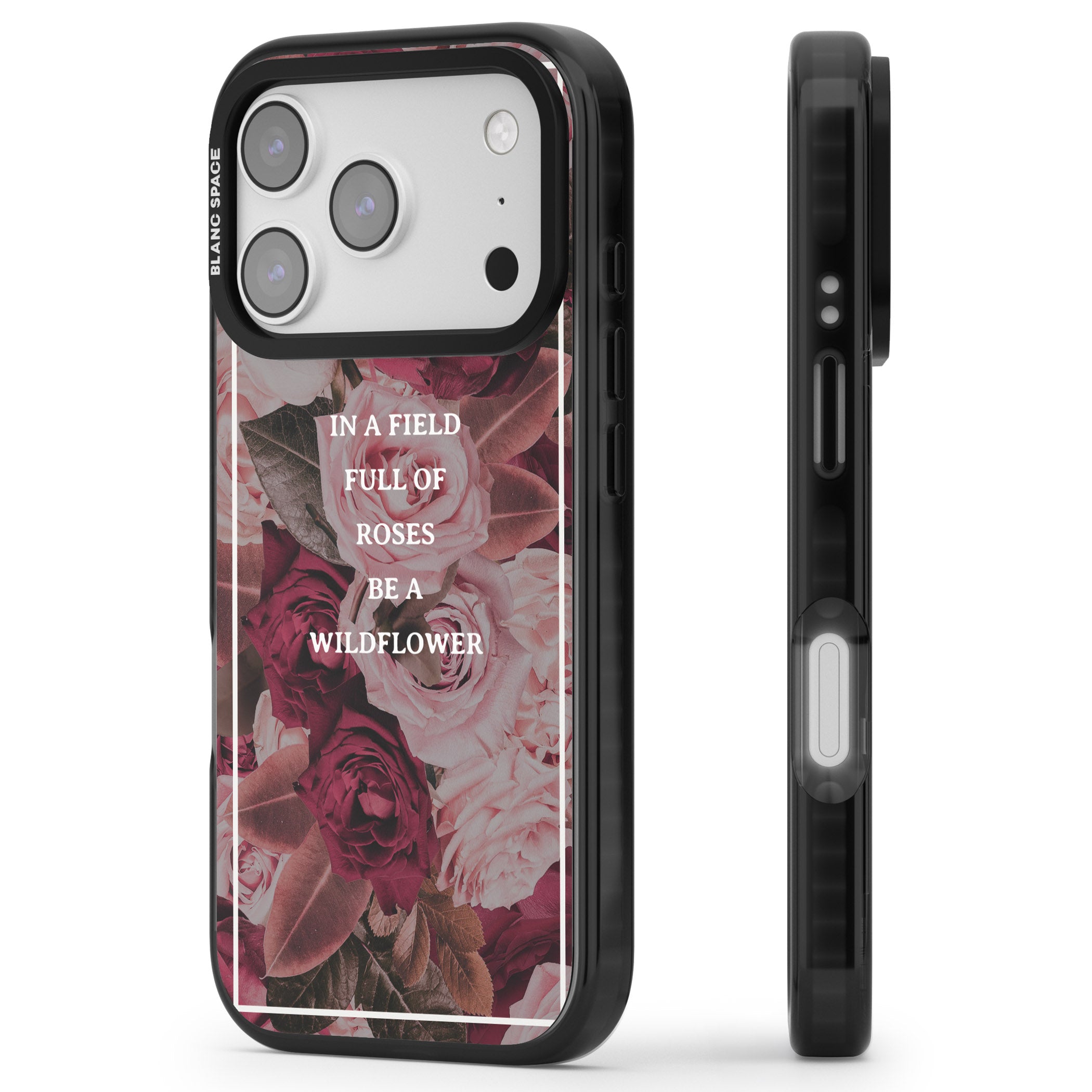 Wildflower Floral Quote iPhone 17 Pro Max Impact Pro Black Phone Case Side Profile