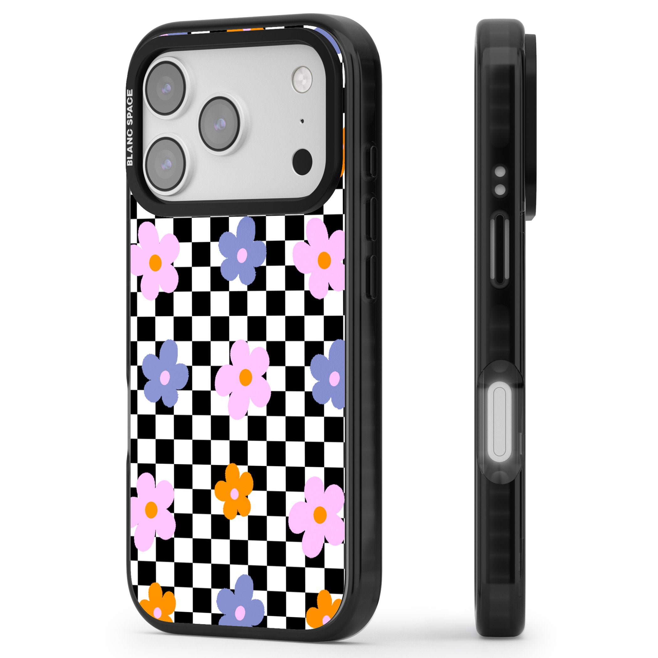 Checkered Blossom iPhone 17 Pro Max Impact Pro Black Phone Case Side Profile
