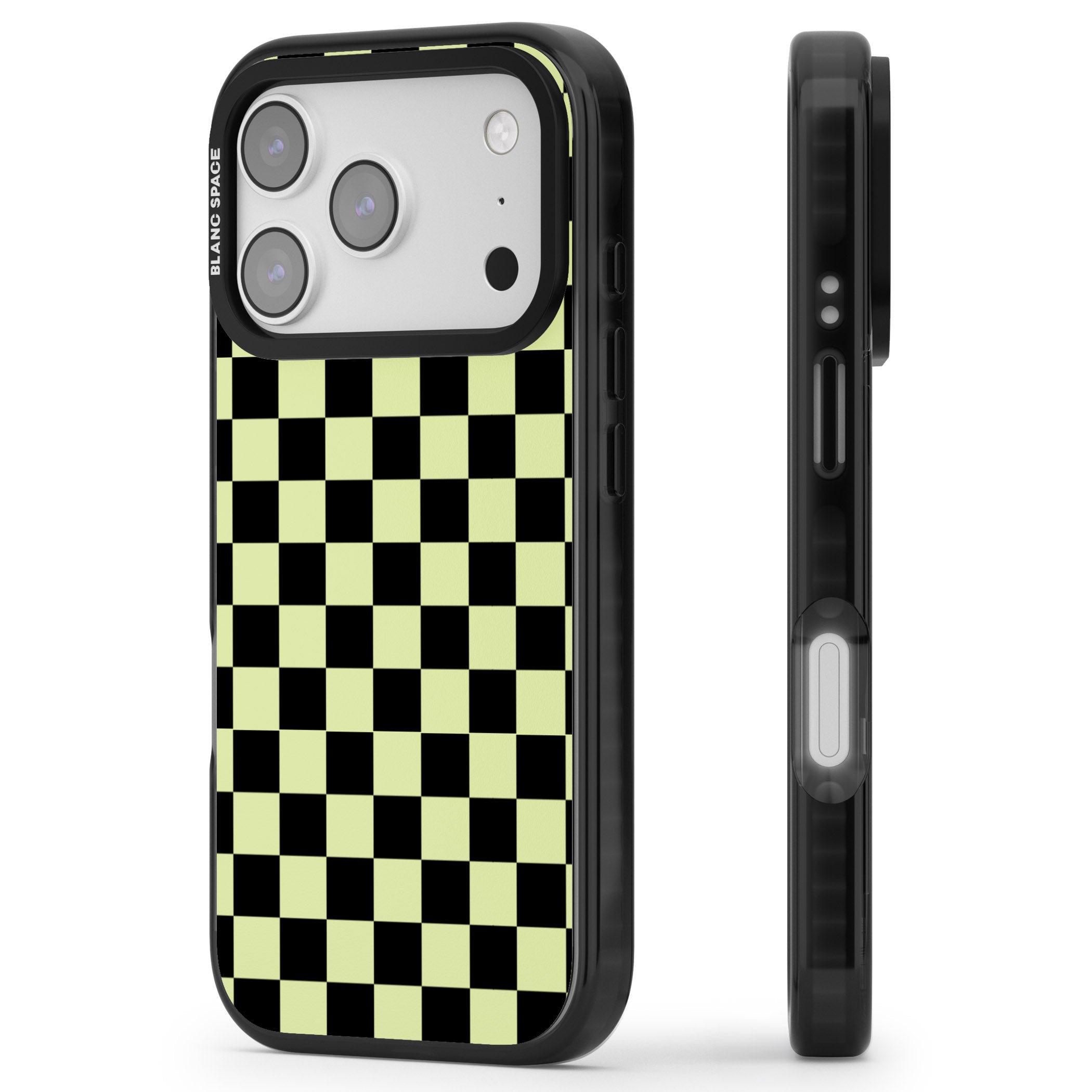 Black & Lime Check iPhone 17 Pro Max Impact Pro Black Phone Case Side Profile