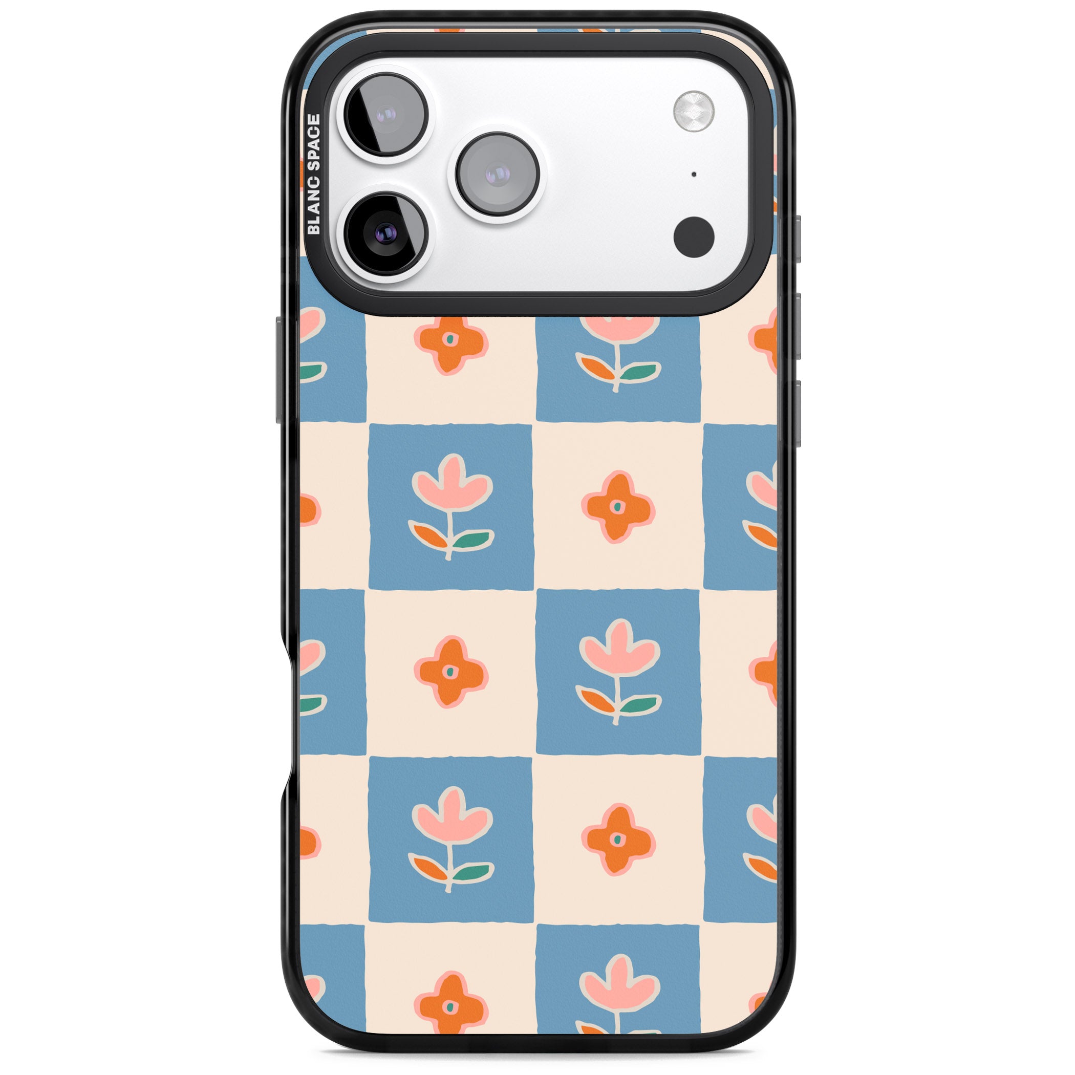 Vintage Bloom Checkered iPhone 17 Pro Max Impact Pro Black Phone Case