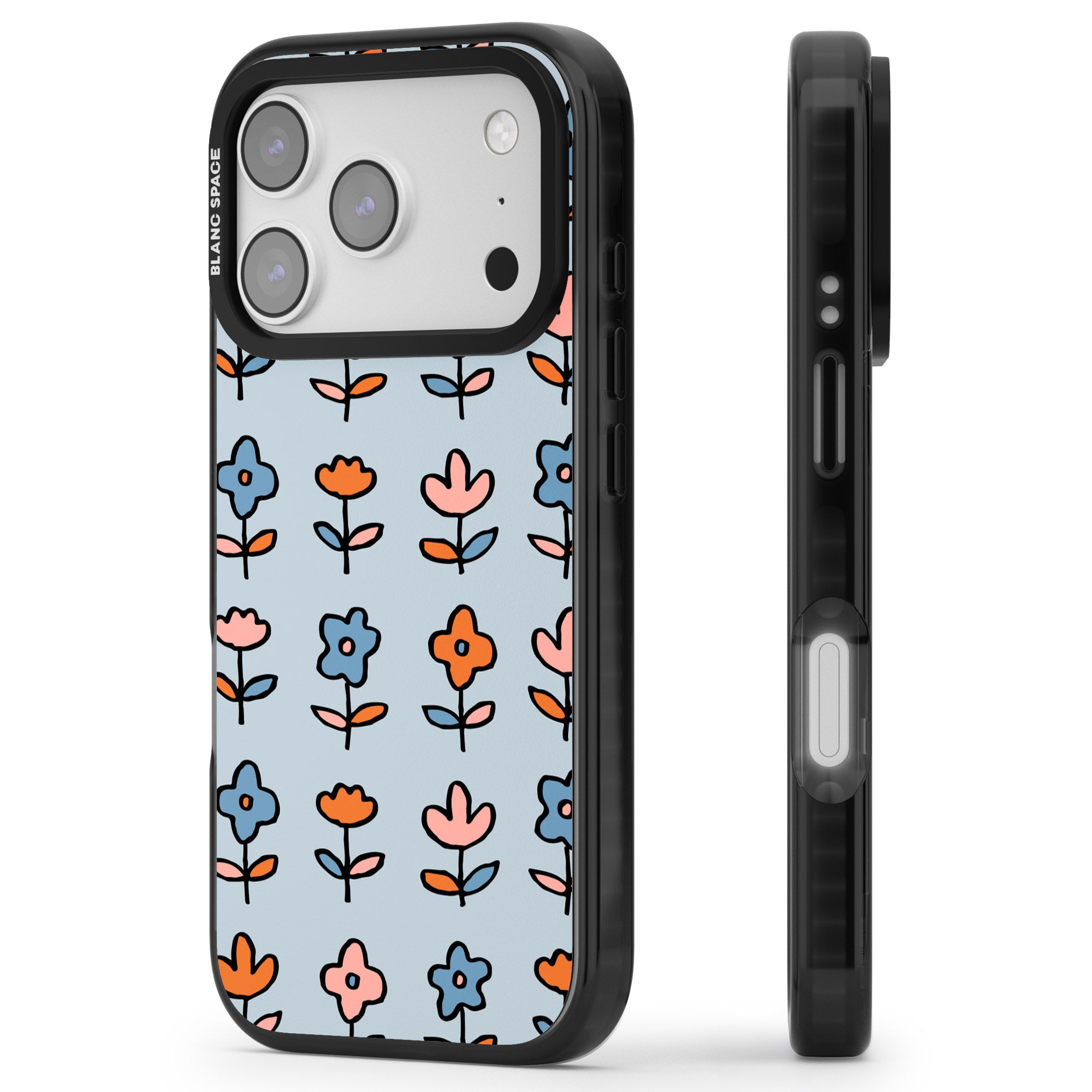 Vintage Floral Array iPhone 17 Pro Max Impact Pro Black Phone Case Side Profile