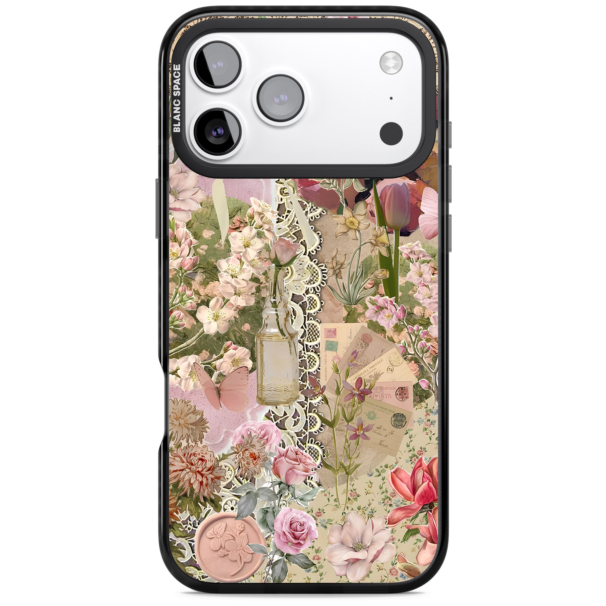 Soft Pink Flower Collage iPhone 17 Pro Max Impact Pro Black Phone Case