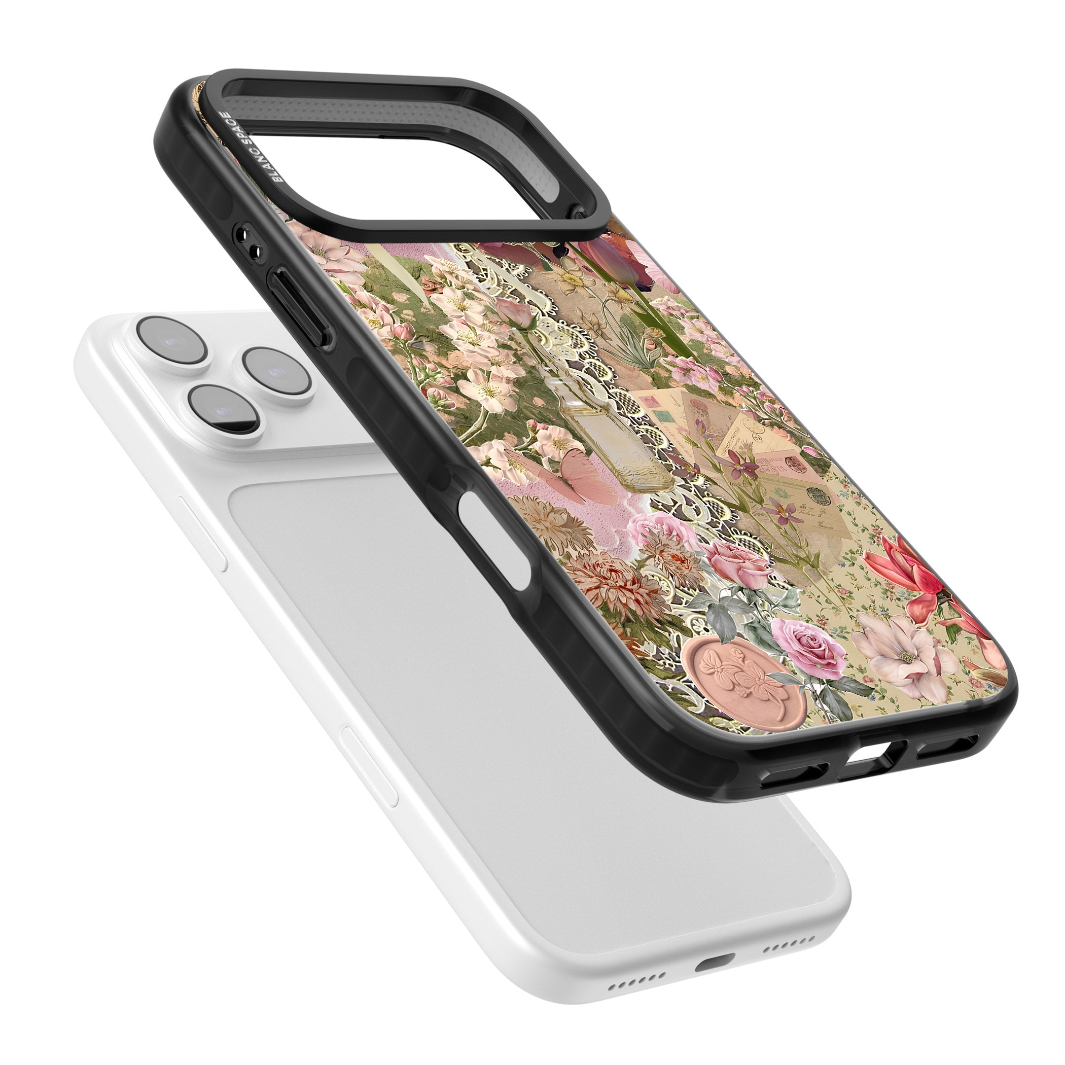 Soft Pink Flower Collage iPhone 17 Pro Max Impact Pro Black Phone Case Colours