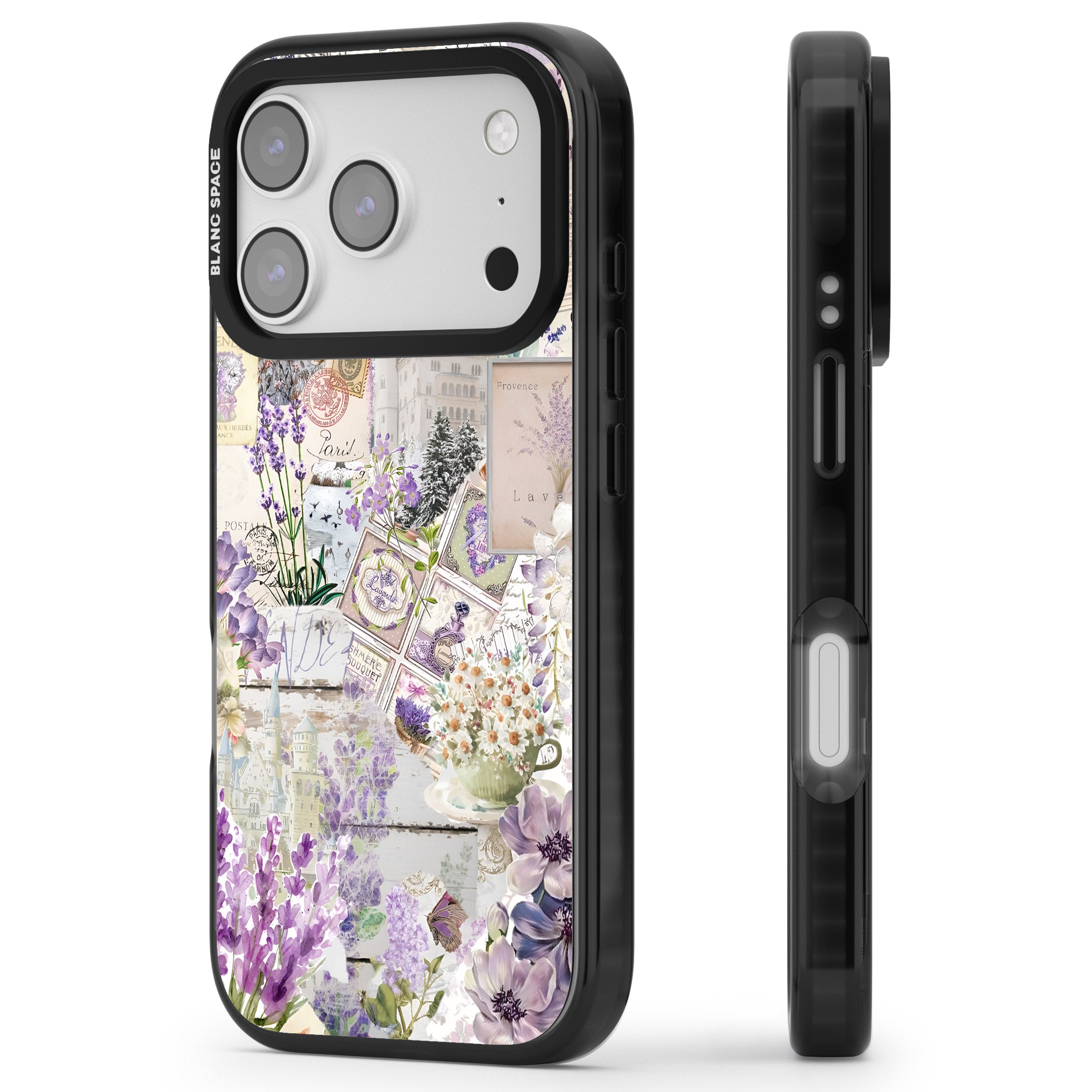 Soft Lavender Collage iPhone 17 Pro Max Impact Pro Black Phone Case Side Profile