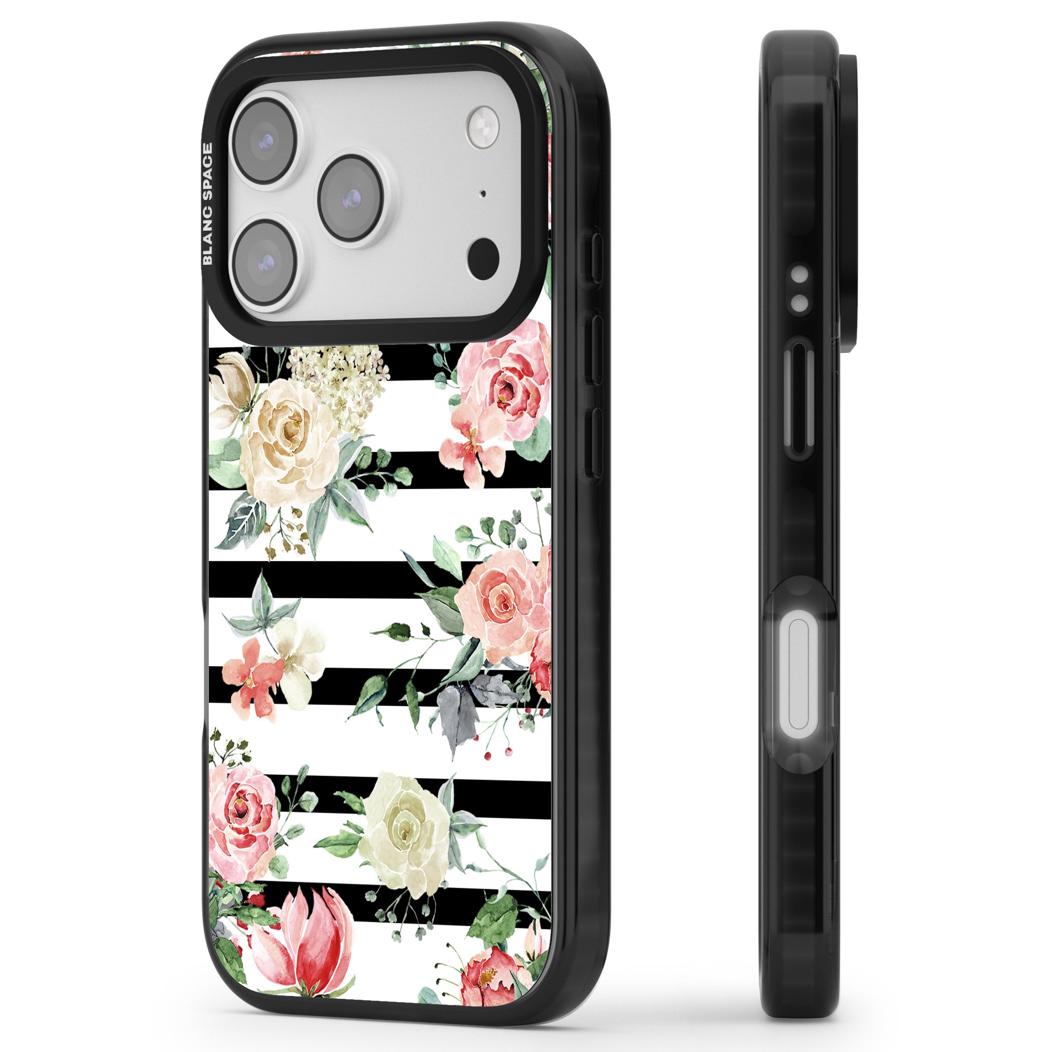 Floral Stripes iPhone 17 Pro Max Impact Pro Black Phone Case Side Profile