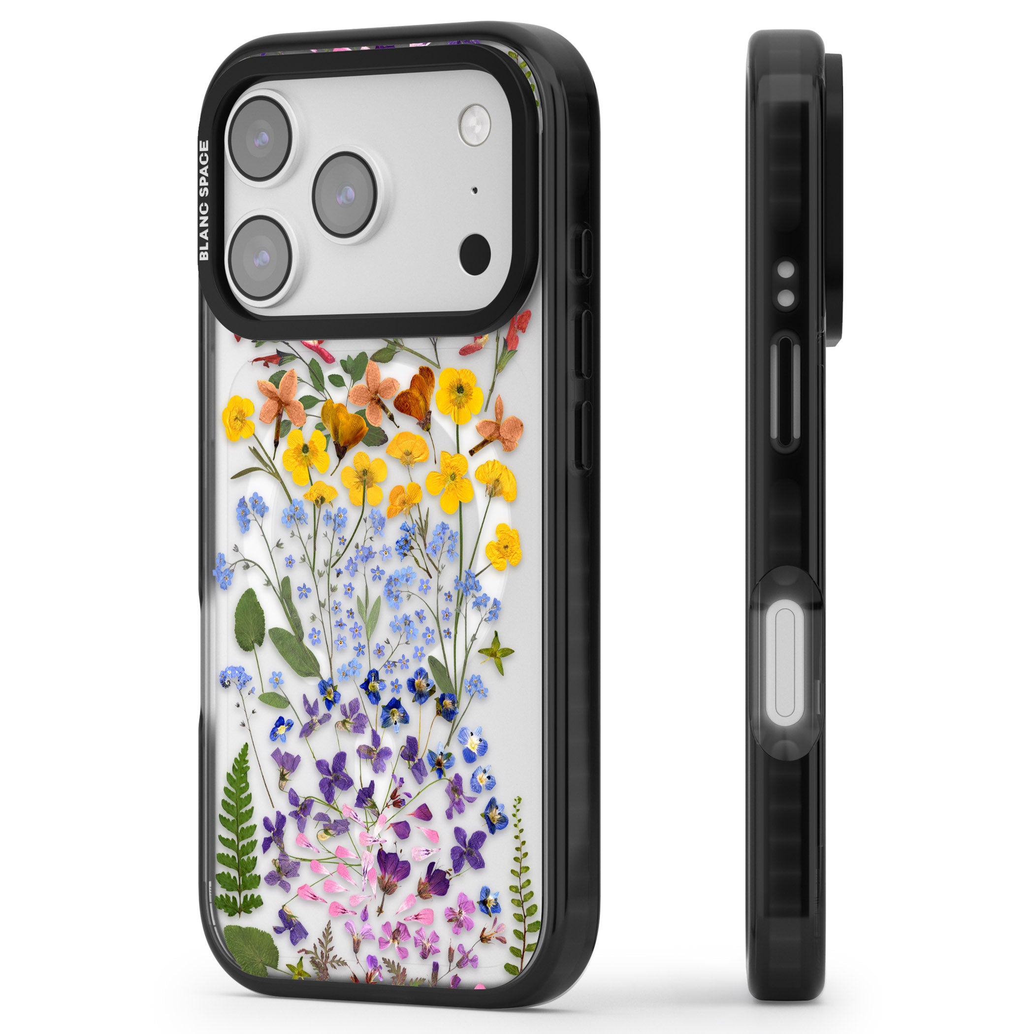 Pressed Wildflower Stripe iPhone 17 Pro Max Impact Pro Black Phone Case Side Profile