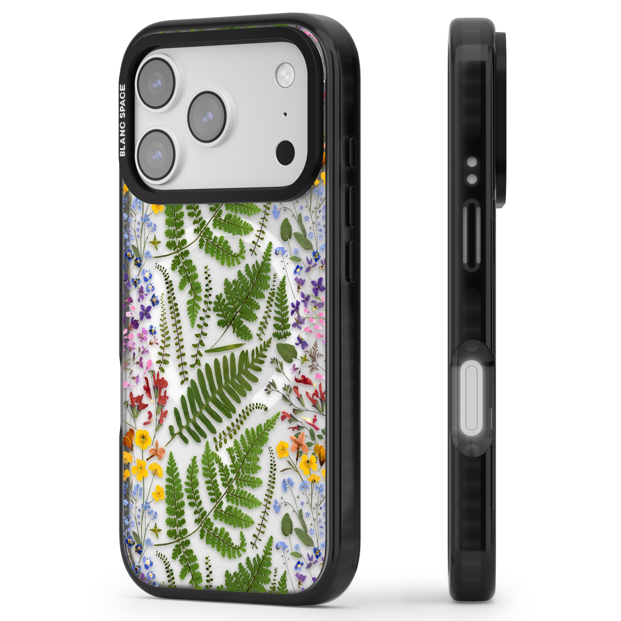 Botanical Fern & Floral iPhone 17 Pro Max Impact Pro Black Phone Case Side Profile