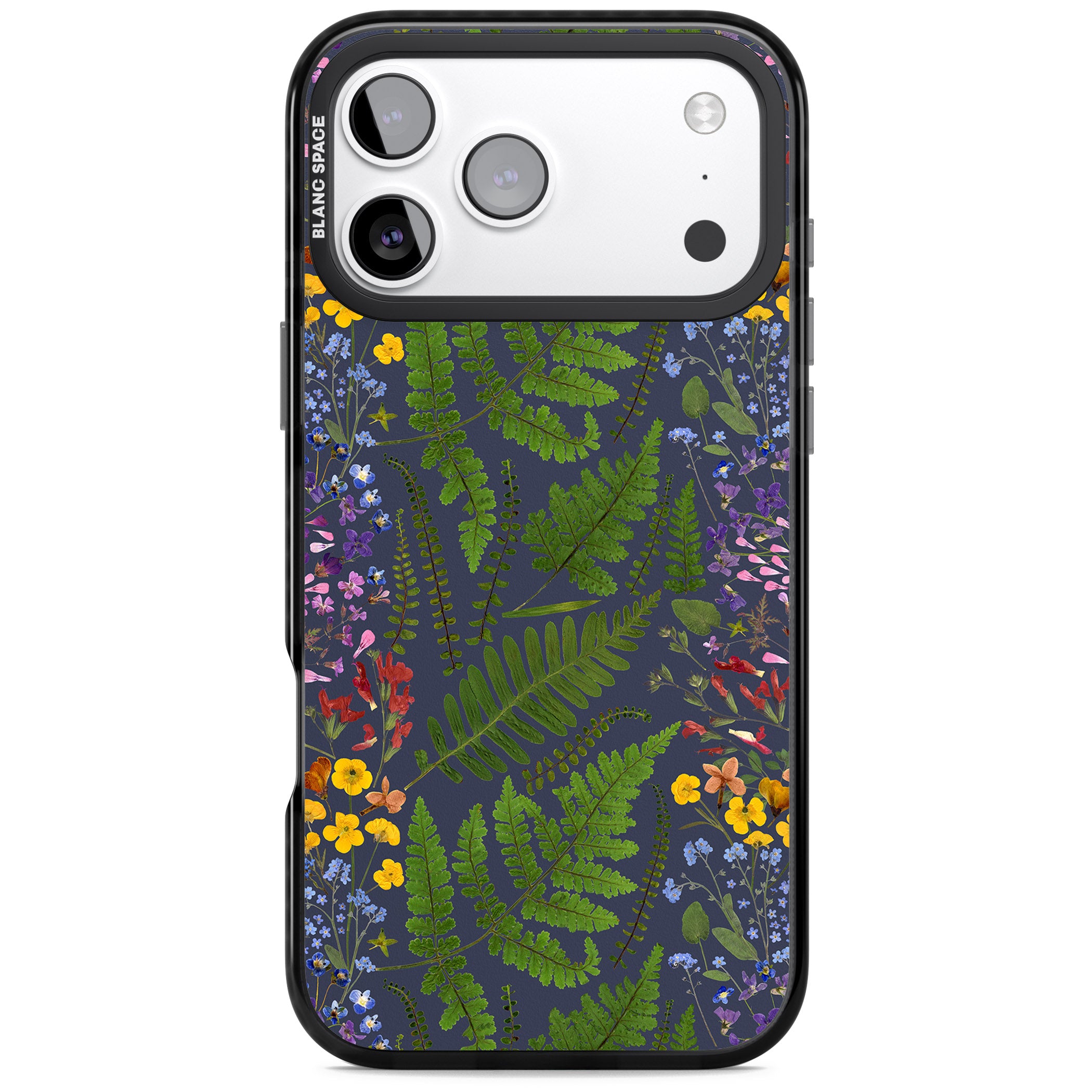 Busy Floral And Fern Design Navy iPhone 17 Pro Max Impact Pro Black Phone Case