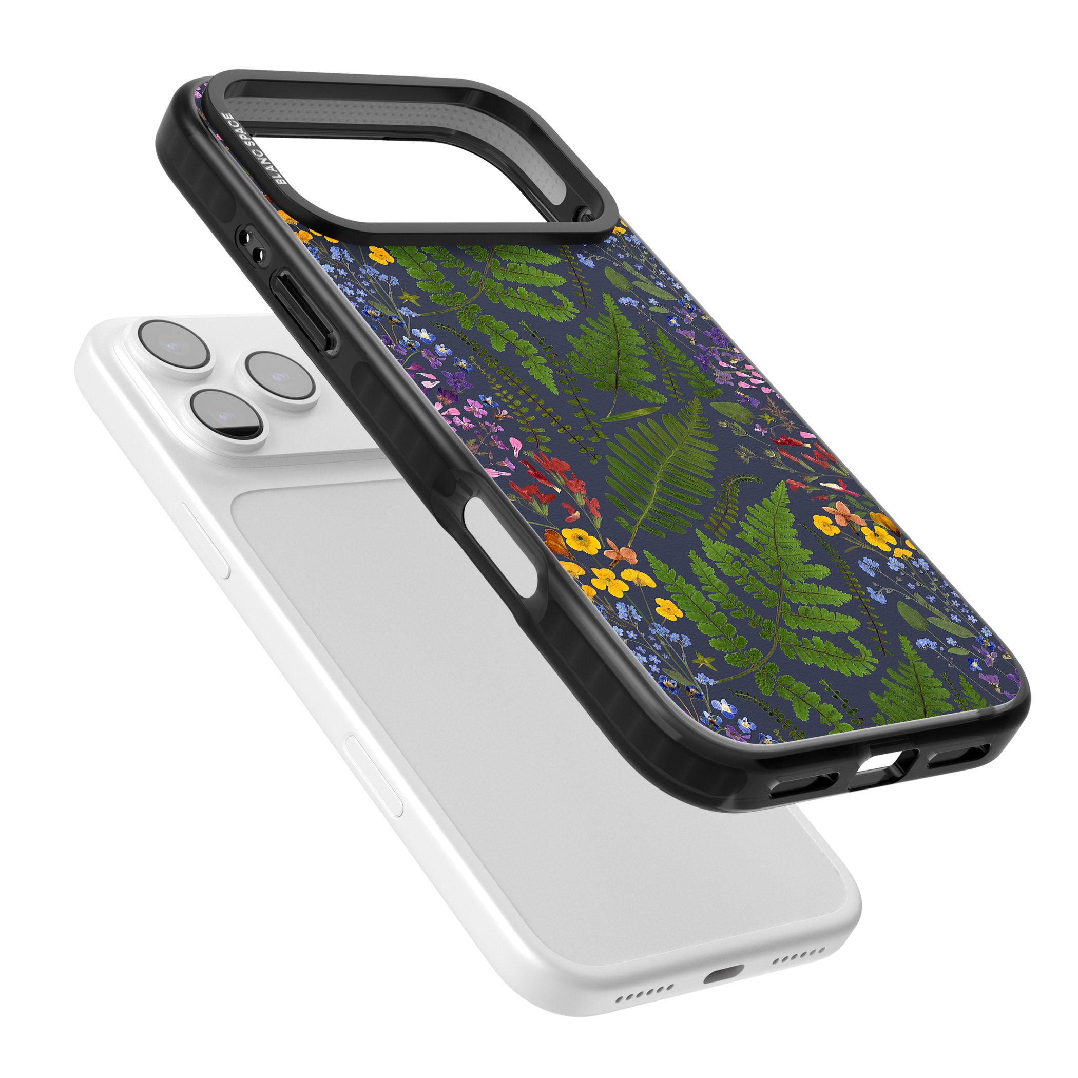 Busy Floral And Fern Design Navy iPhone 17 Pro Max Impact Pro Black Phone Case Colours