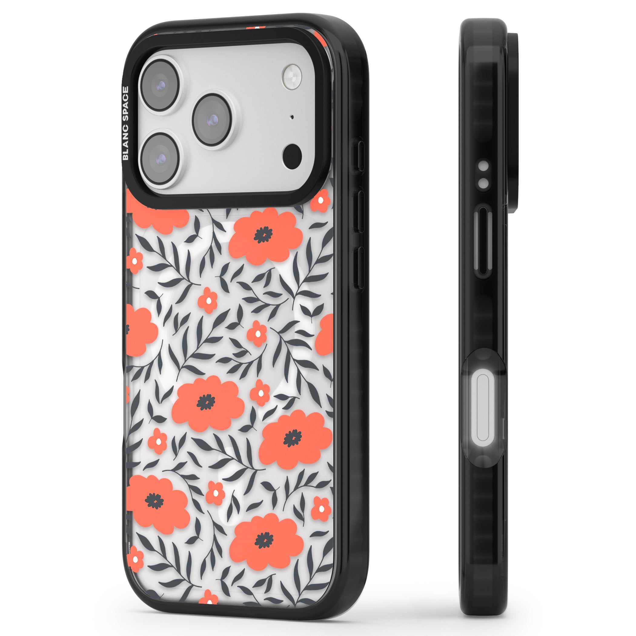 Red Poppy Floral iPhone 17 Pro Max Impact Pro Black Phone Case Side Profile
