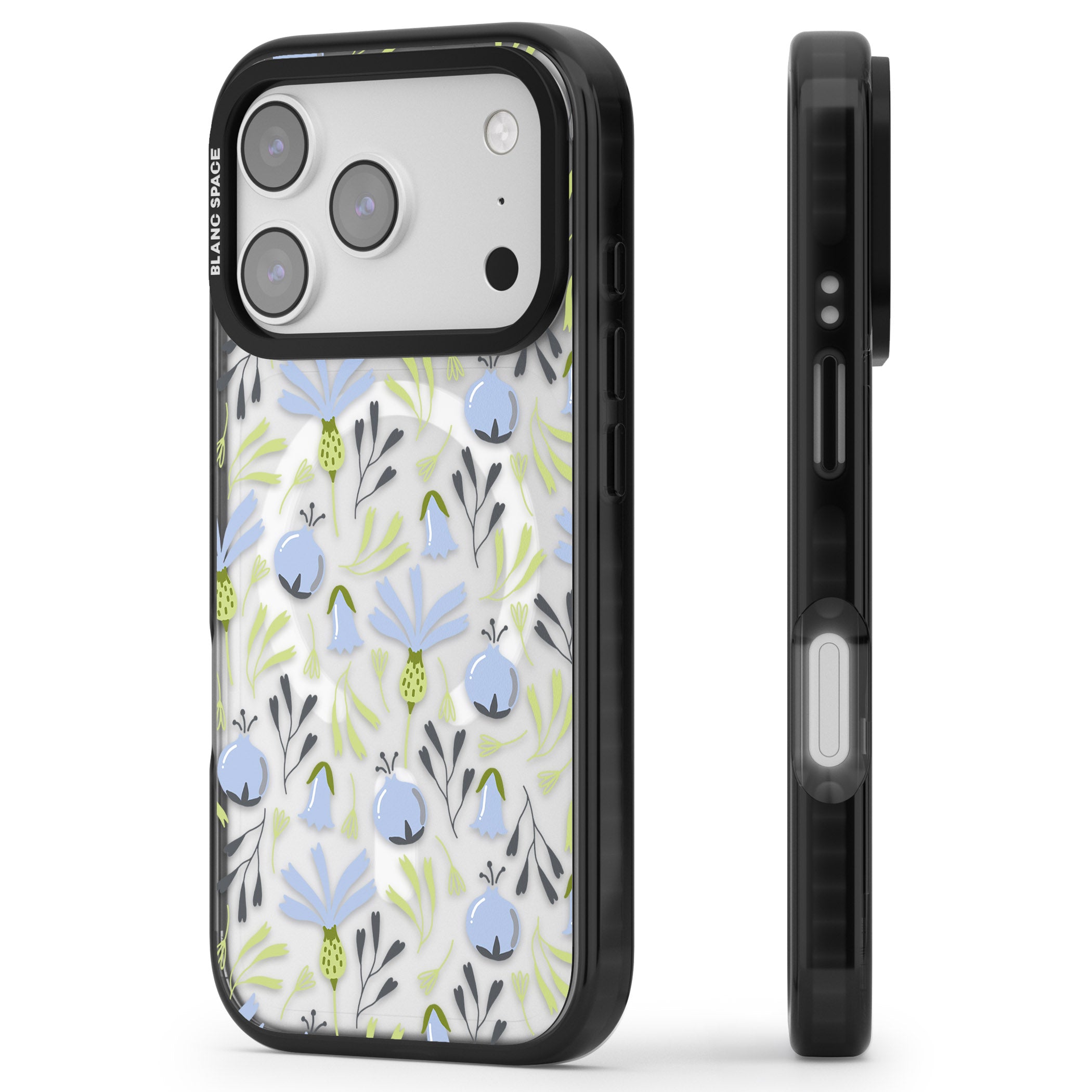 Blue Flora Bloom iPhone 17 Pro Max Impact Pro Black Phone Case Side Profile