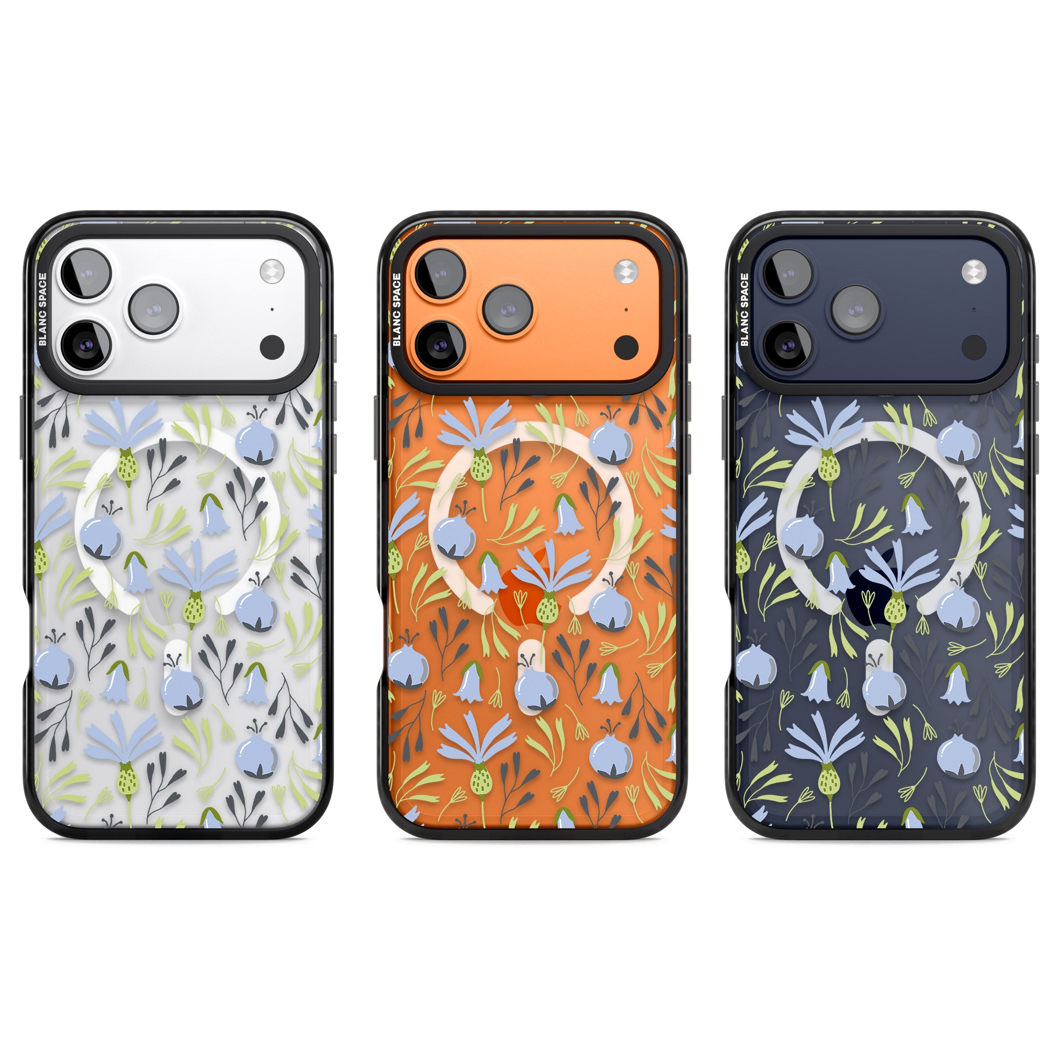 Blue Flora Bloom iPhone 17 Pro Impact Pro Black Phone Case APT Impact Protection