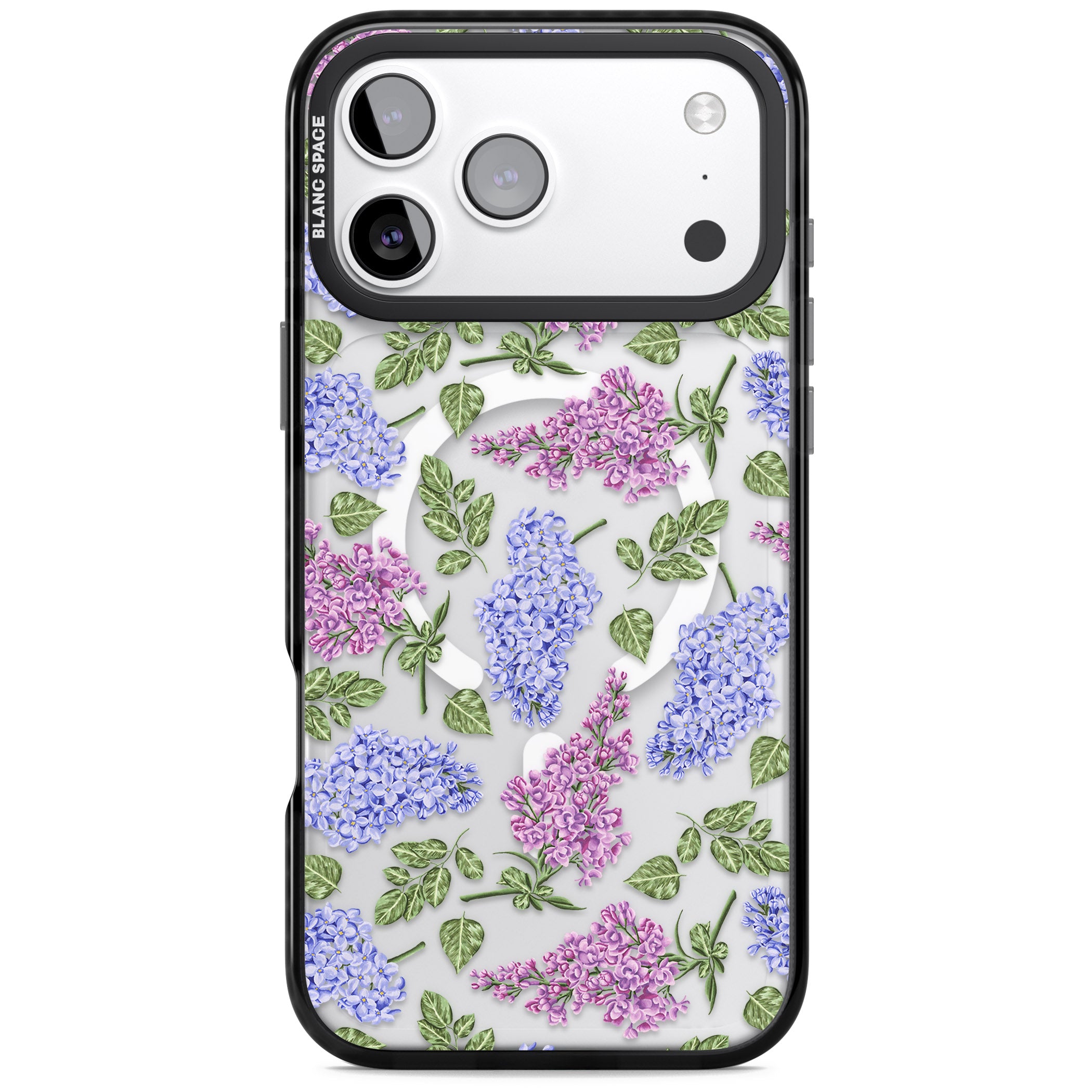 Purple Blossoms Transparent Floral iPhone 17 Pro Max Impact Pro Black Phone Case