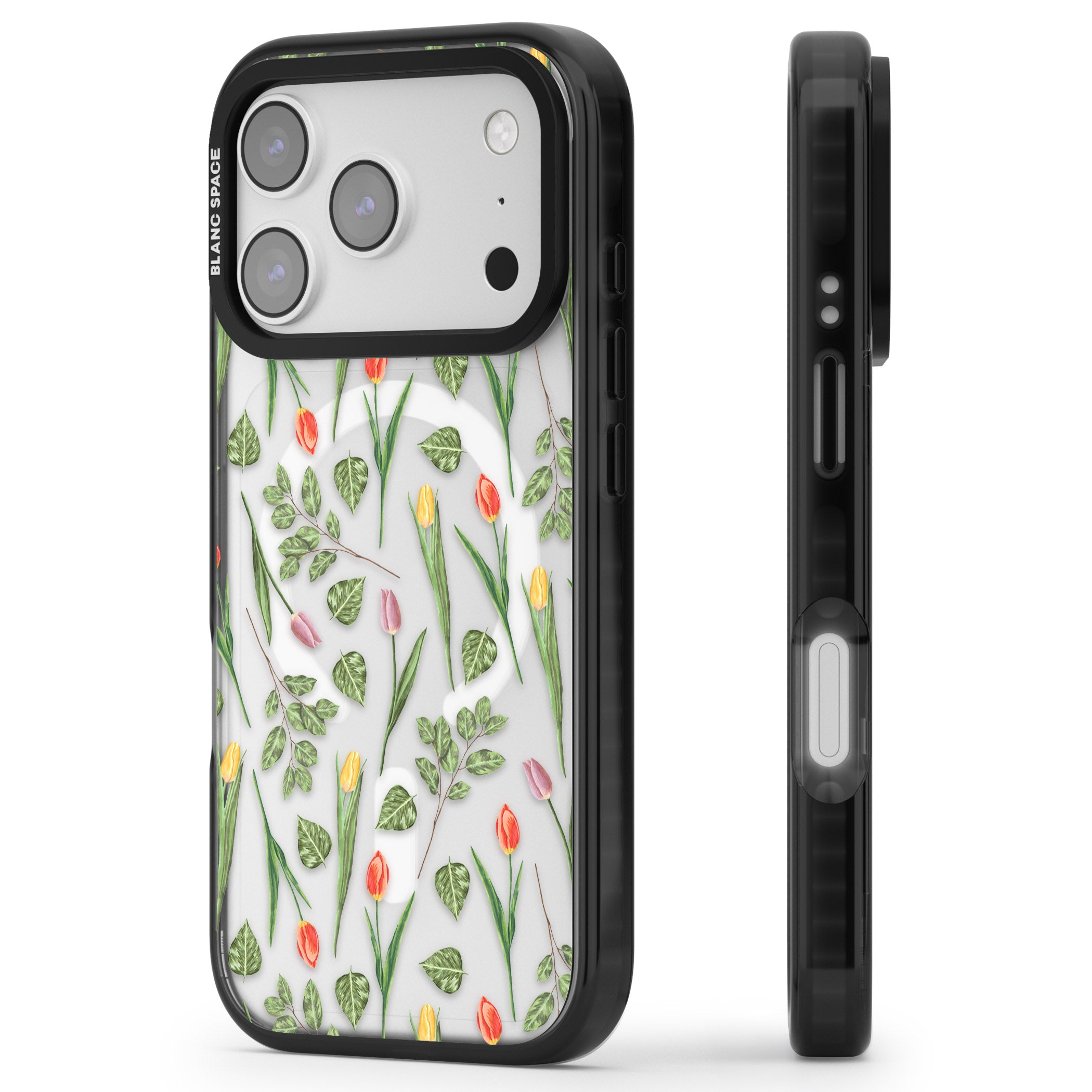 Spring Tulips Floral iPhone 17 Pro Max Impact Pro Black Phone Case Side Profile