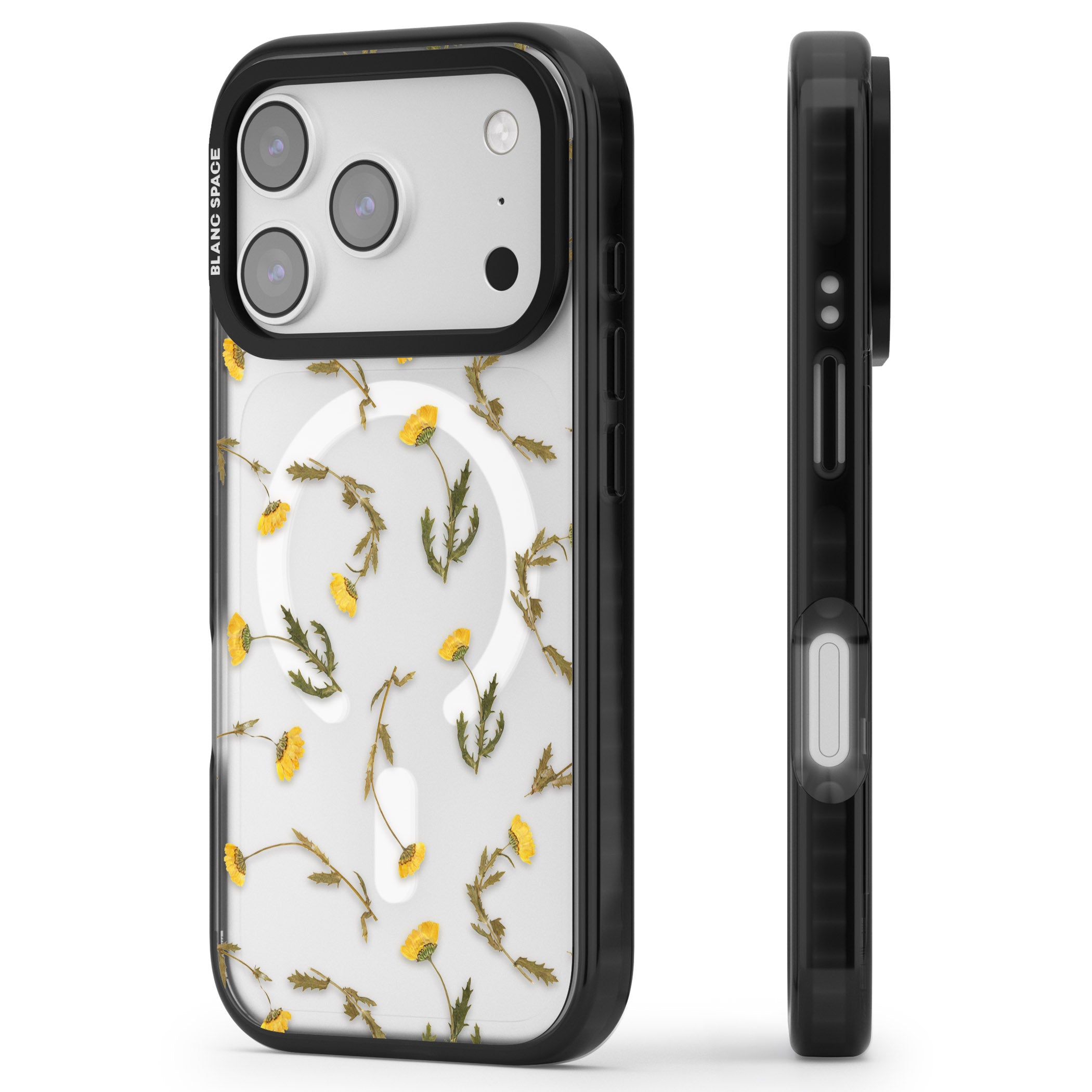 Wildflower Yellow iPhone 17 Pro Max Impact Pro Black Phone Case Side Profile