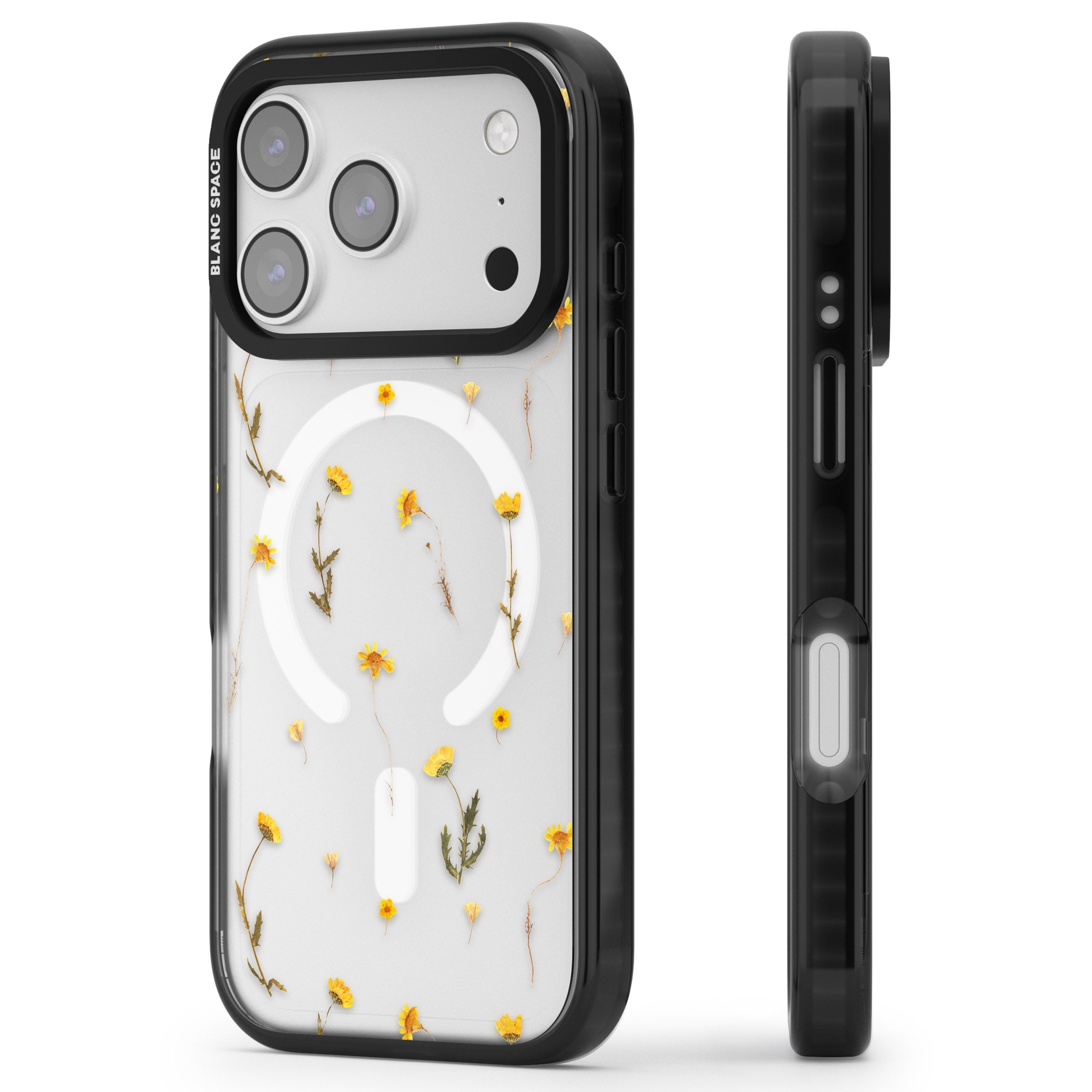 Yellow Wildflower iPhone 17 Pro Max Impact Pro Black Phone Case Side Profile