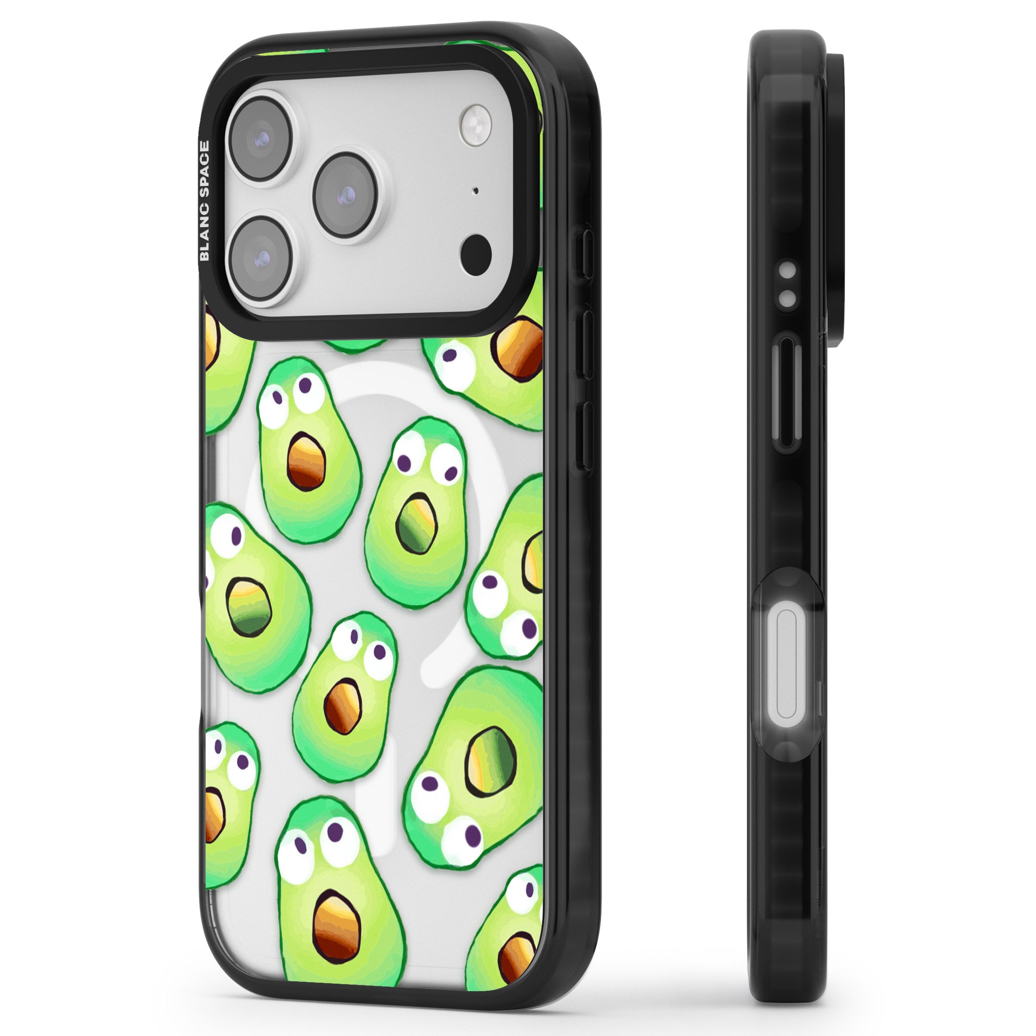 Shocked Avocados iPhone 17 Pro Max Impact Pro Black Phone Case Side Profile