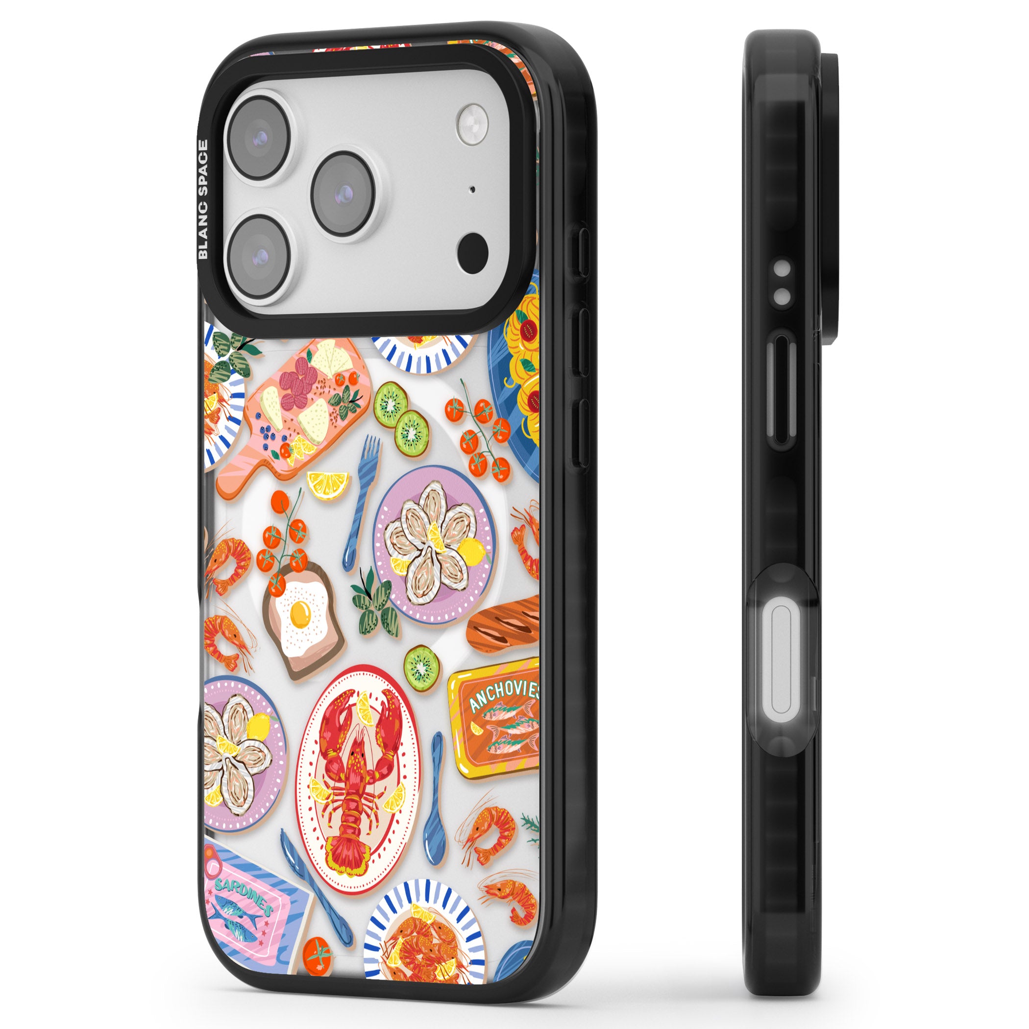 Seafood Pattern iPhone 17 Pro Max Impact Pro Black Phone Case Side Profile