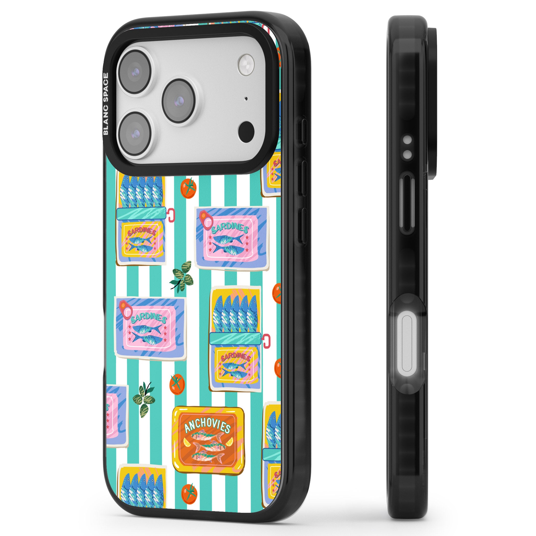 Sardine & Anchovy Stripes iPhone 17 Pro Max Impact Pro Black Phone Case Side Profile