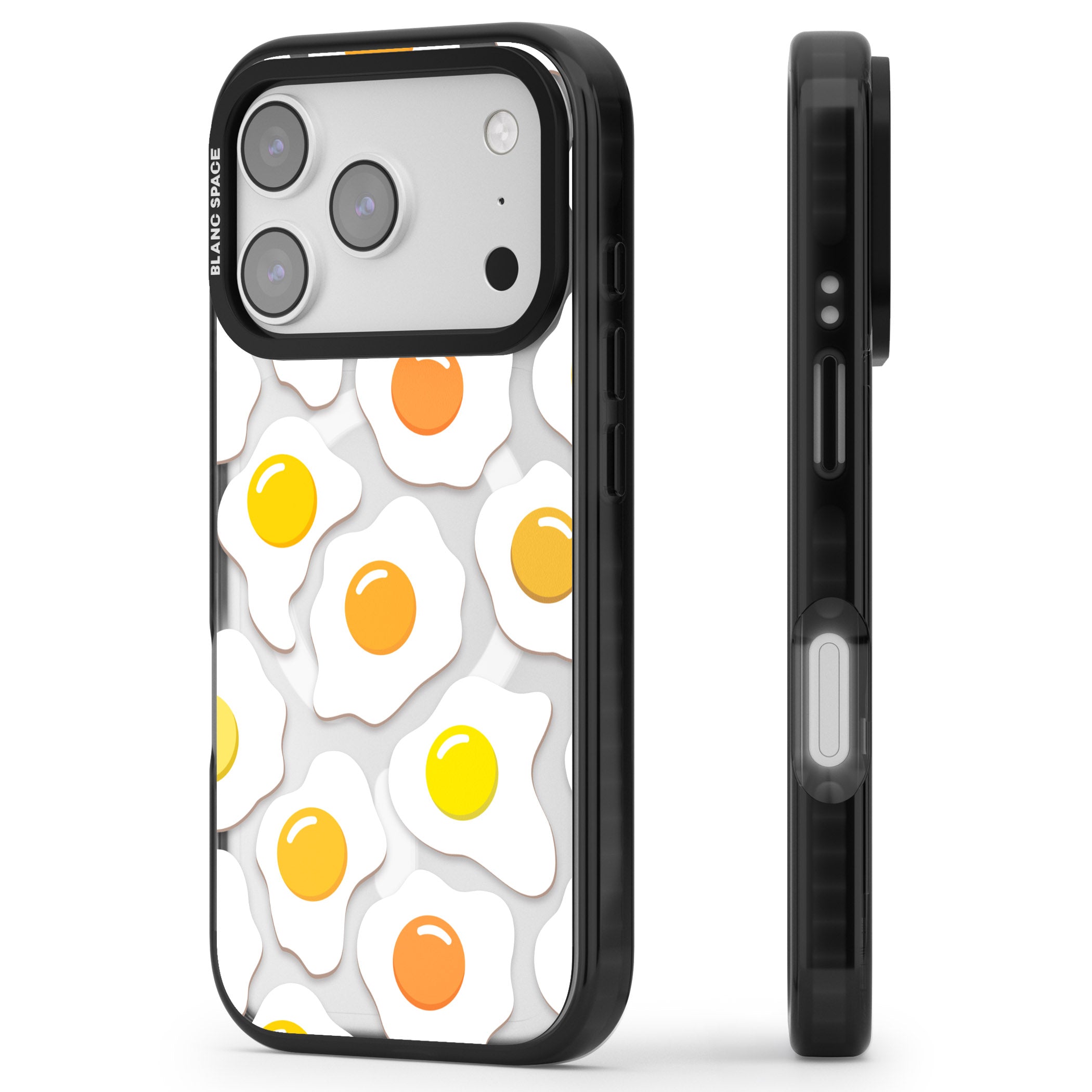 Fried Egg Pattern iPhone 17 Pro Max Impact Pro Black Phone Case Side Profile