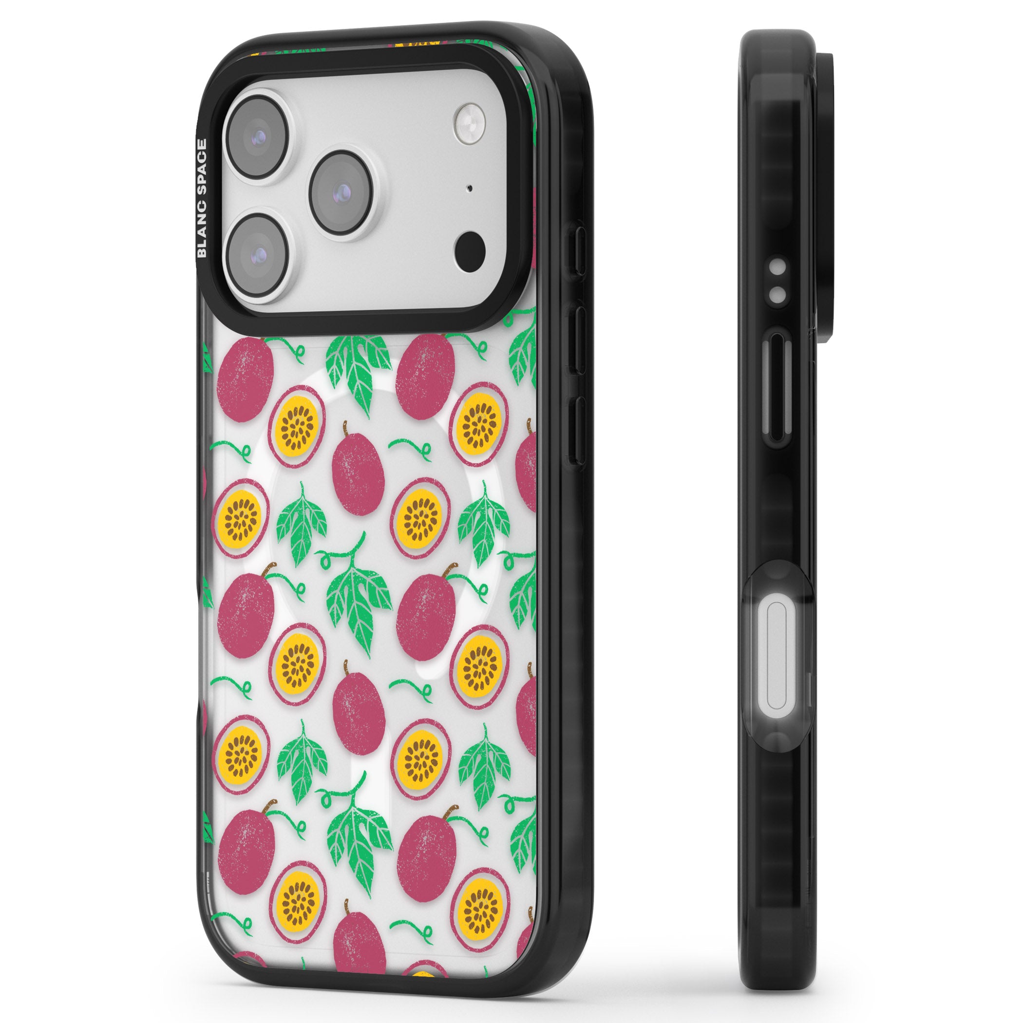 Passion Fruit Paradise iPhone 17 Pro Max Impact Pro Black Phone Case Side Profile
