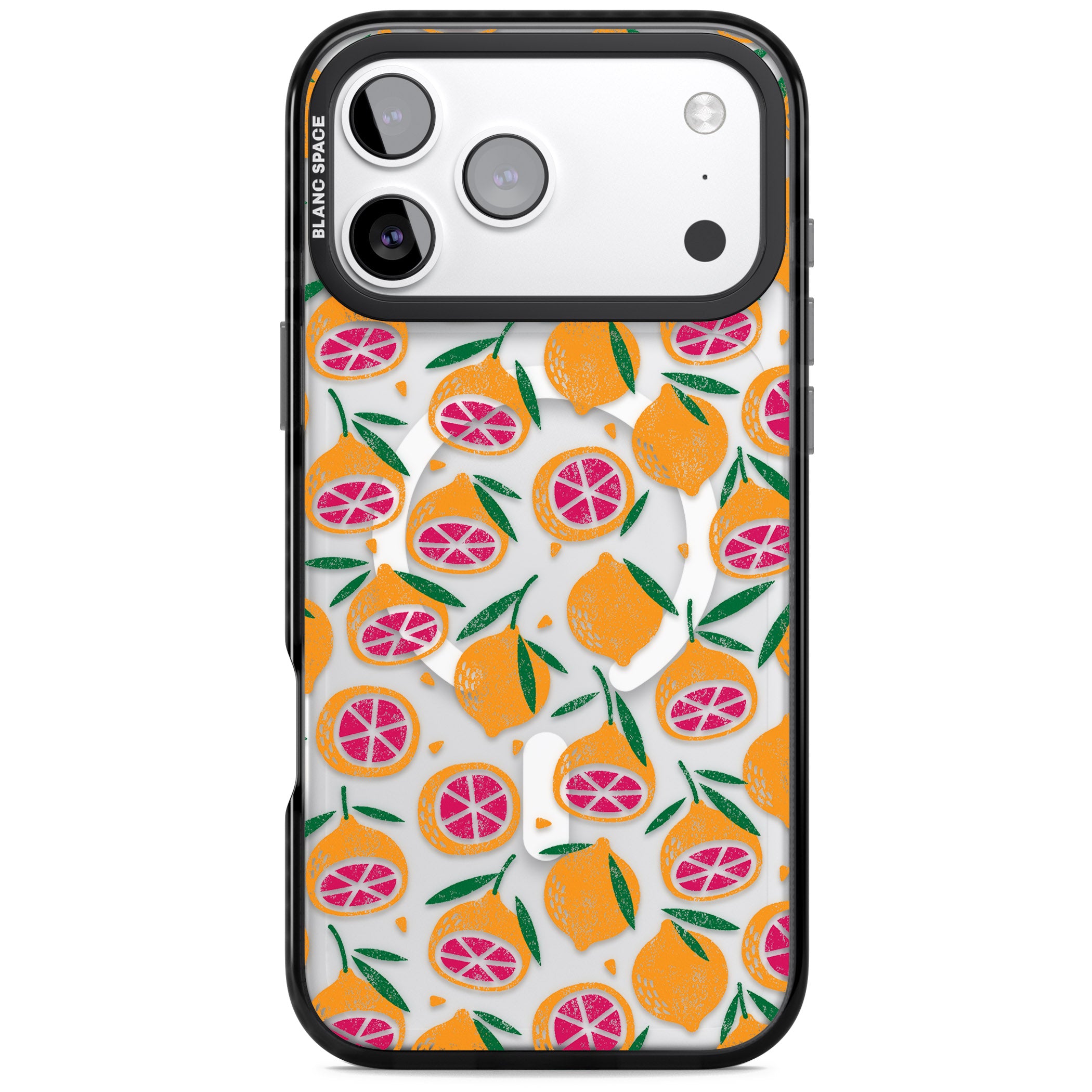 Blood Orange Fruit Pattern Transparent iPhone 17 Pro Max Impact Pro Black Phone Case