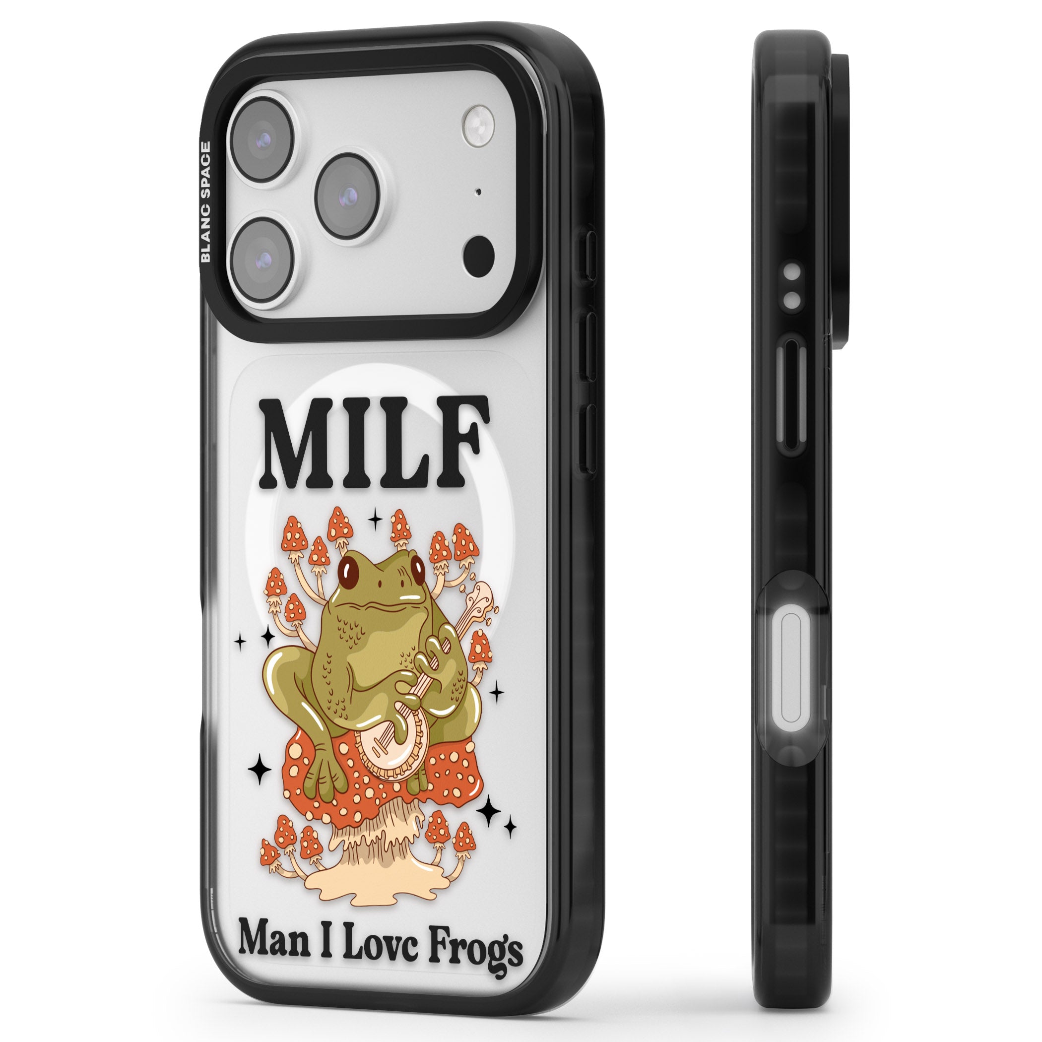 Man I Love Frogs iPhone 17 Pro Max Impact Pro Black Phone Case Side Profile